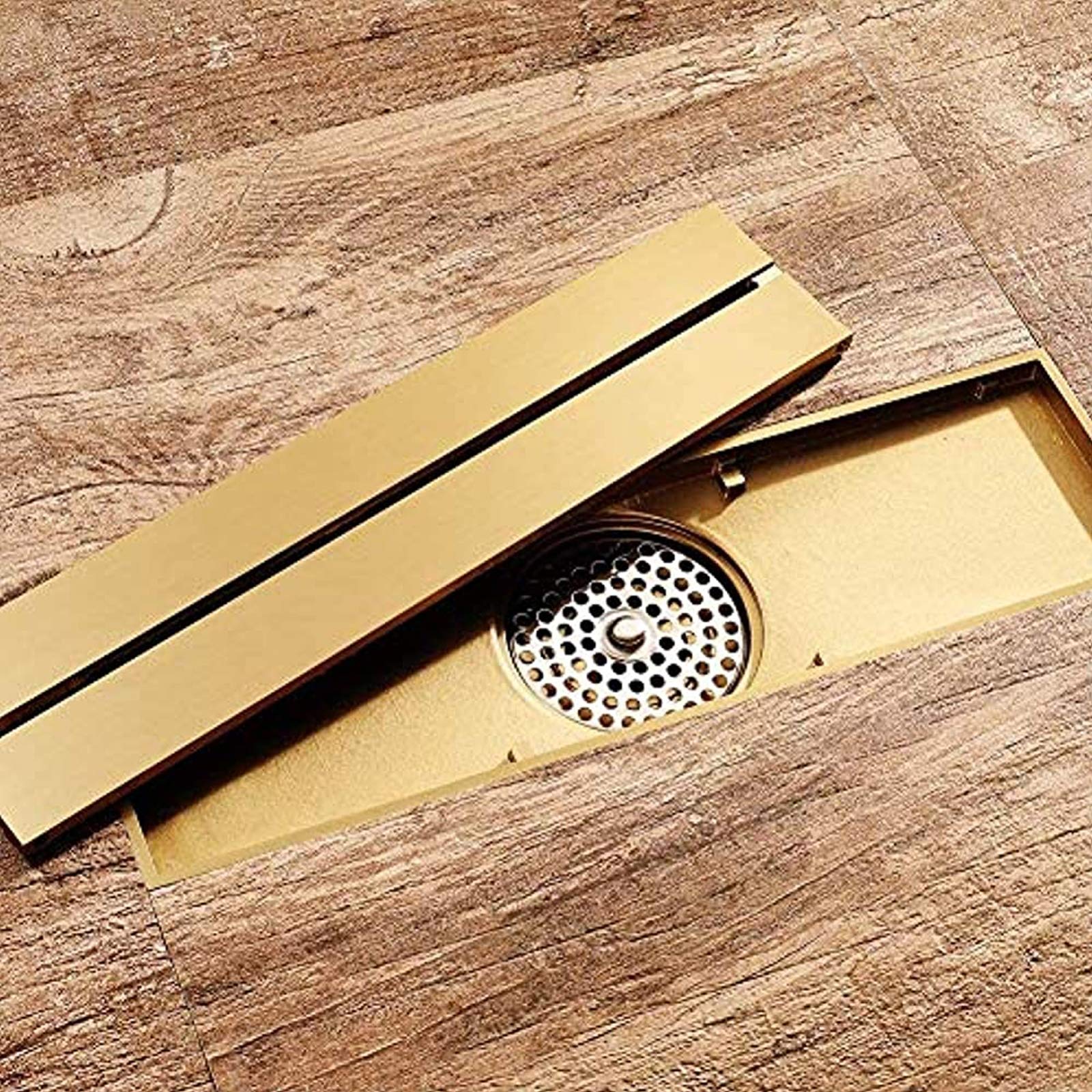 Premium Linear Shower Drain - 11.8 x 3.2 Inch Brass Rectangle Floor Drain with Removable Cover | Hidden Gold Finish | Durable Bathroom Waste Drain for Modern Showers & Wet Rooms