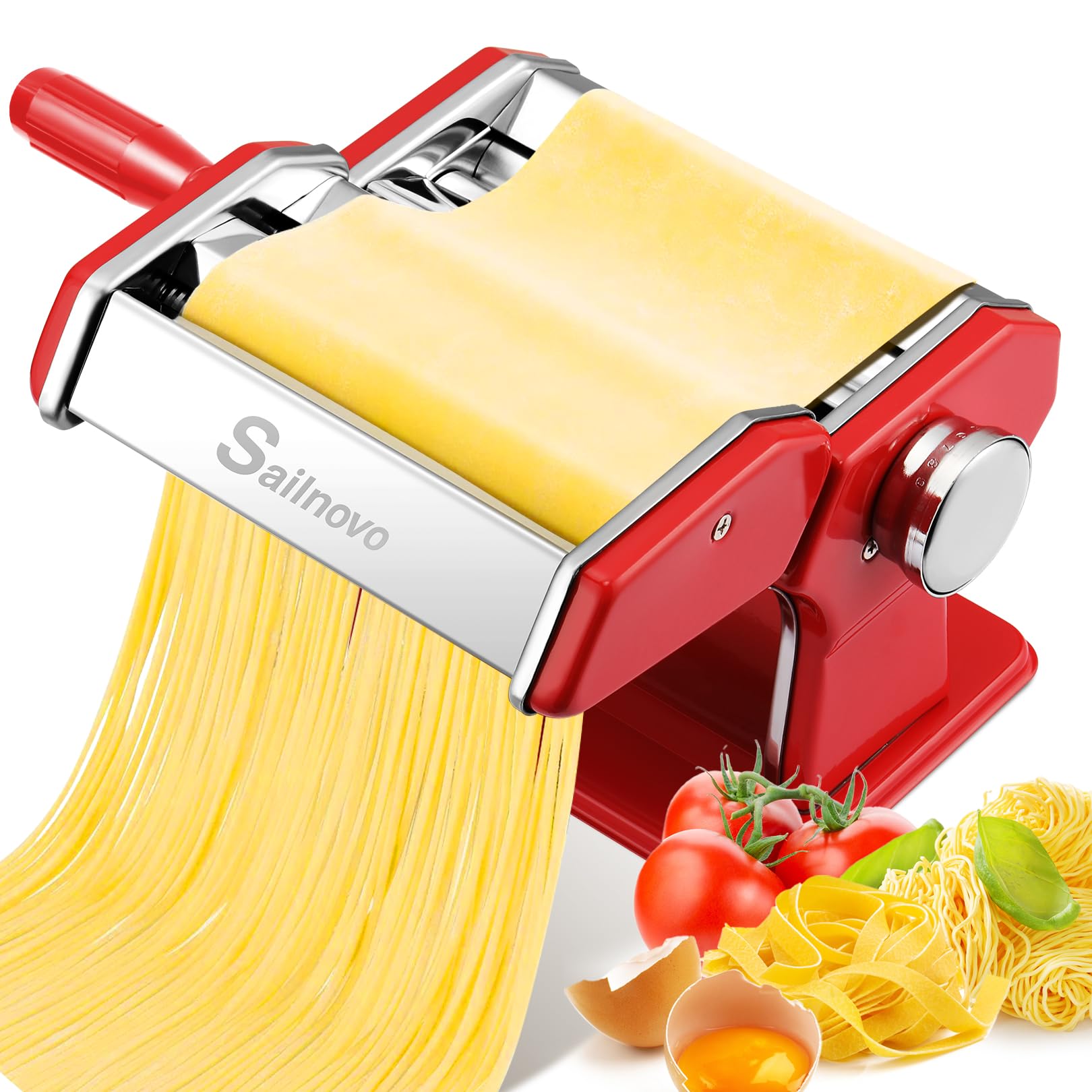 Sailnovo Electric Pasta Maker Machine - 180mm Aluminum Alloy Pasta Roller with 9 Thickness Settings & 2 Cutters - Professional Noodle Maker for Homemade Spaghetti, Fettuccine, Lasagna - Perfect for Italian Cooking, Family Dinners & Restaurant-Style Pasta Dishes