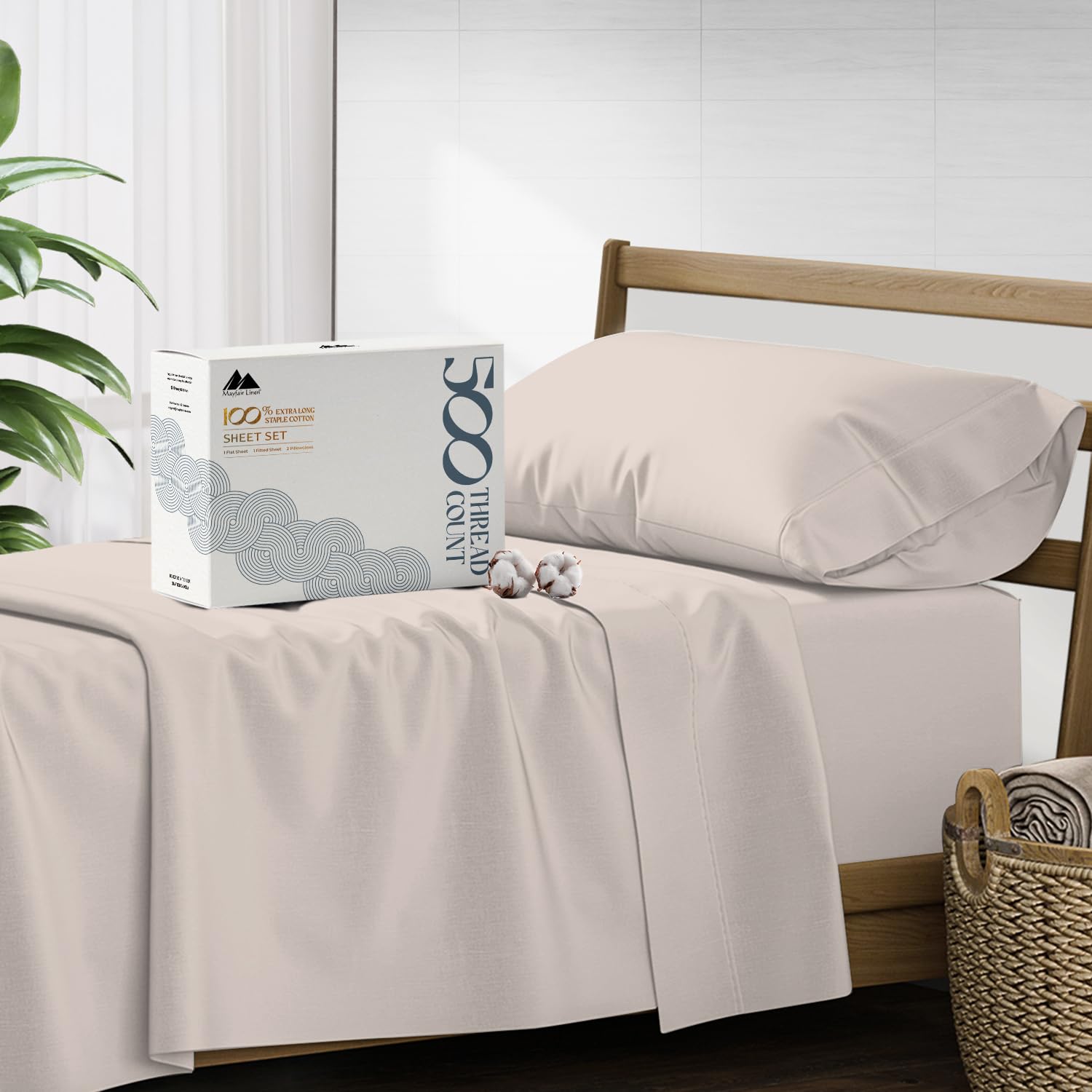 Mayfair Linen 500 Thread Count Twin XL Cotton Sheets - 3 Piece Soft & Cooling Sateen Bed Sheet Set, Hotel-Quality 16