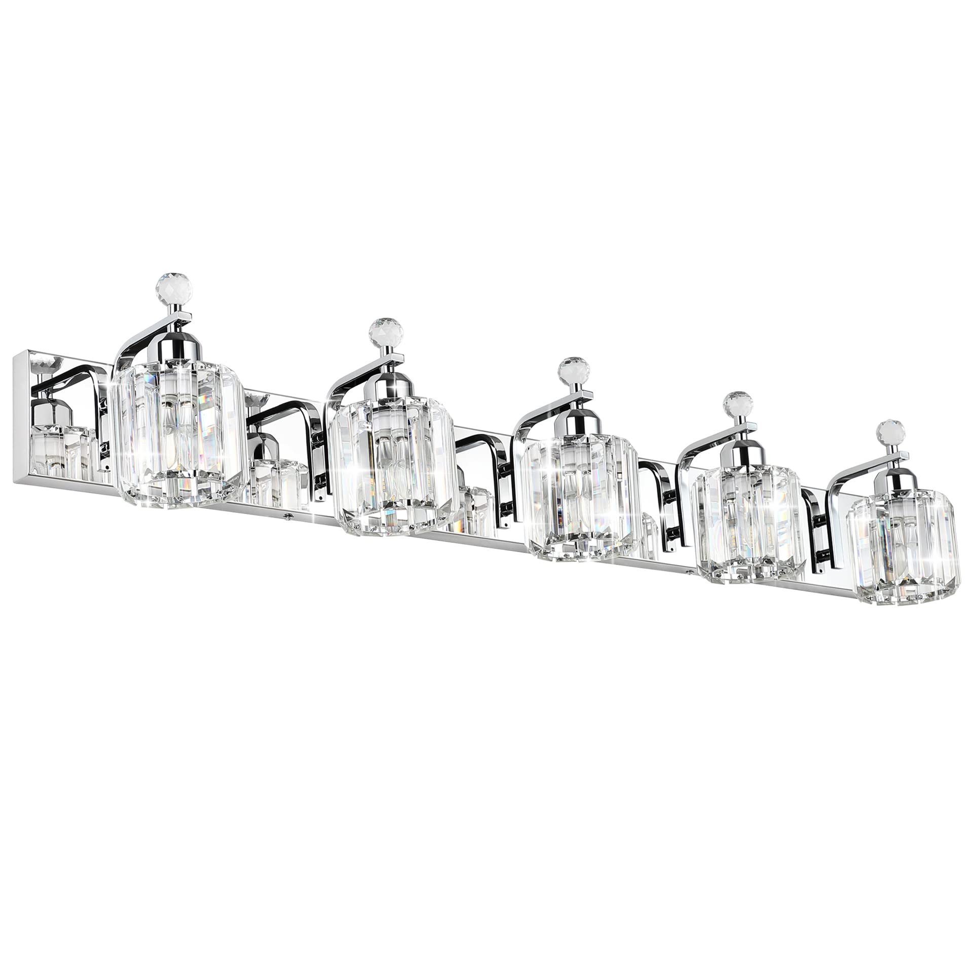 Modern Crystal Bathroom Vanity Light Fixture - 5-Light Chrome Vanity Lighting for Bathroom Mirror (Bulbs Not Included) | Perfect for Contemporary Bathrooms, Master Suites & Powder Rooms