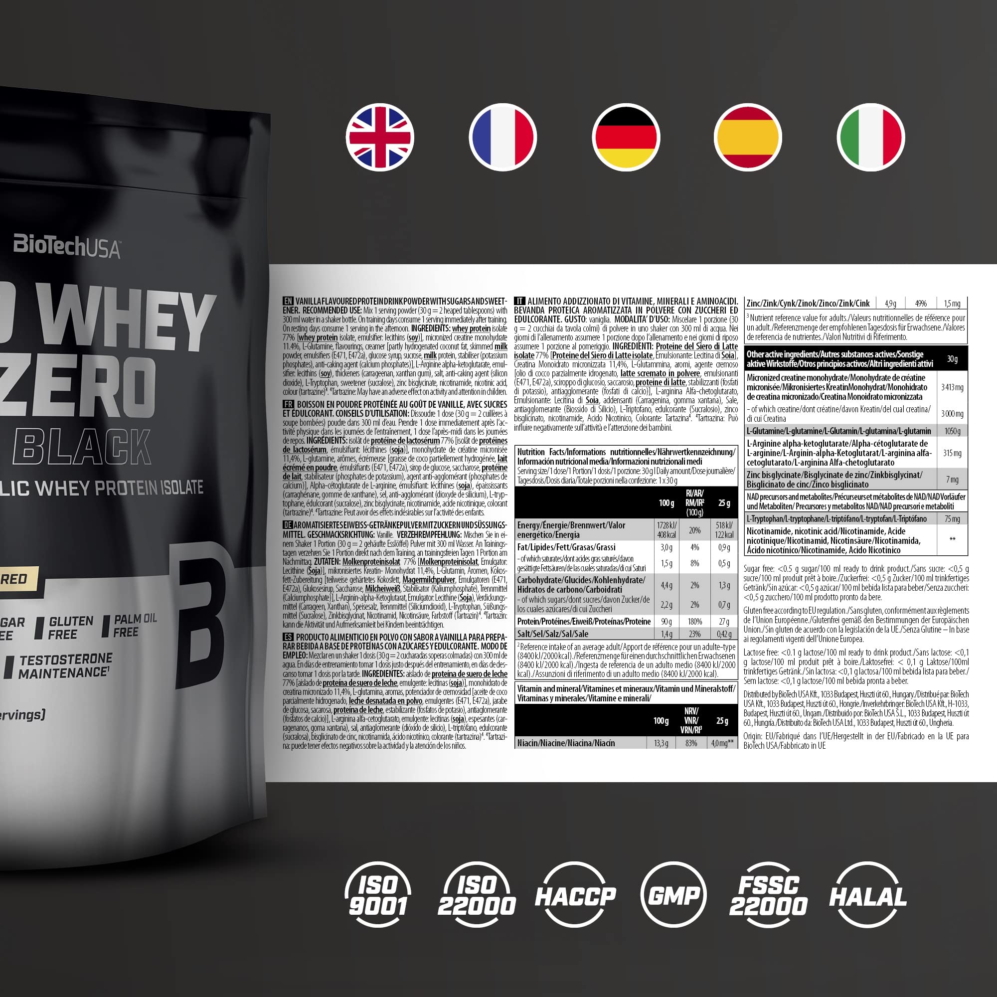 BioTechUSA Iso Whey Zero Black Vanilla Protein Powder - 500g for Muscle Recovery & Growth - Ideal for Post-Workout & Fitness Enthusiasts