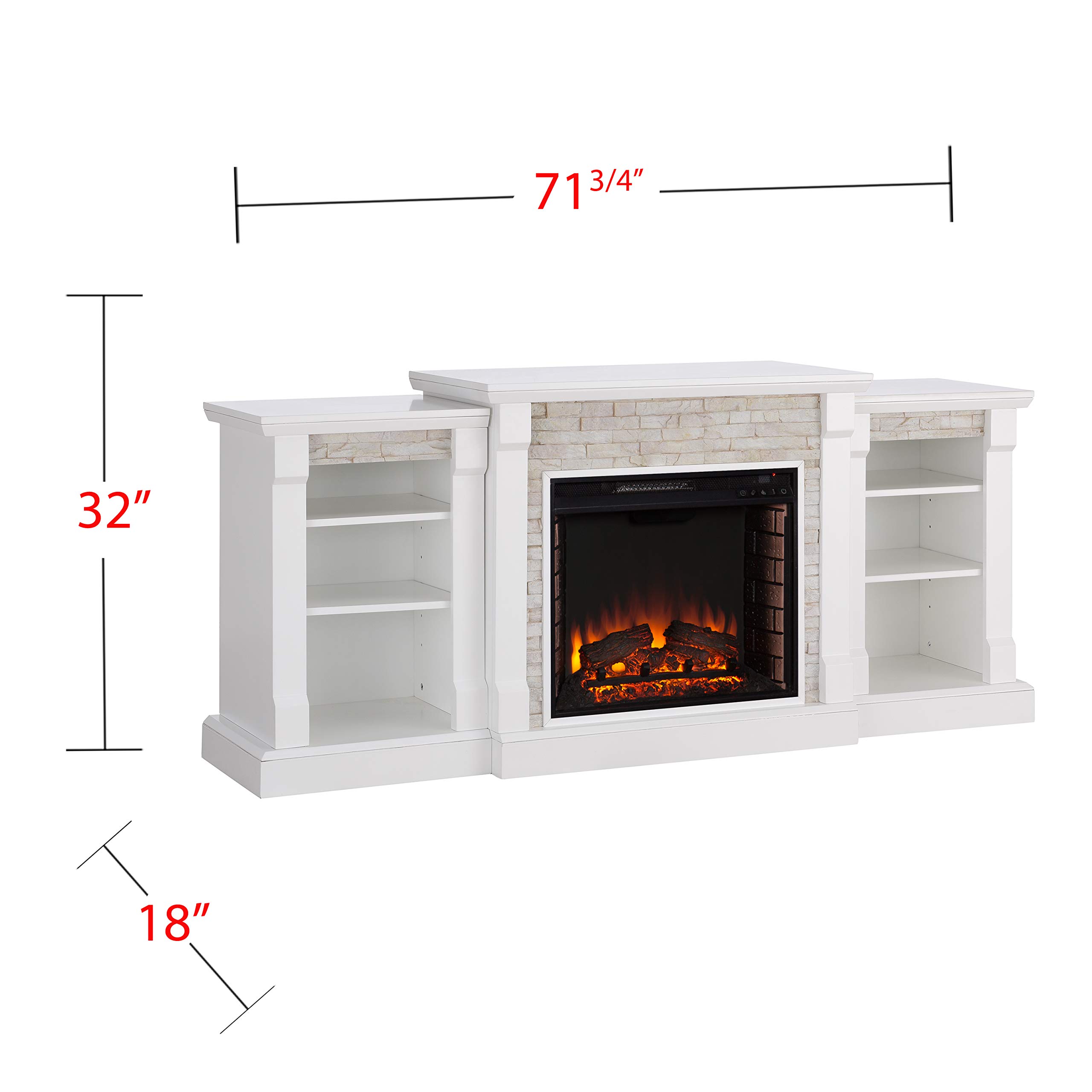 Gallatin Simulated Stone Electric Fireplace with Bookcases - Realistic Flame Effect for Cozy Living Room & Bedroom - Perfect for Home Decor & Winter Heating