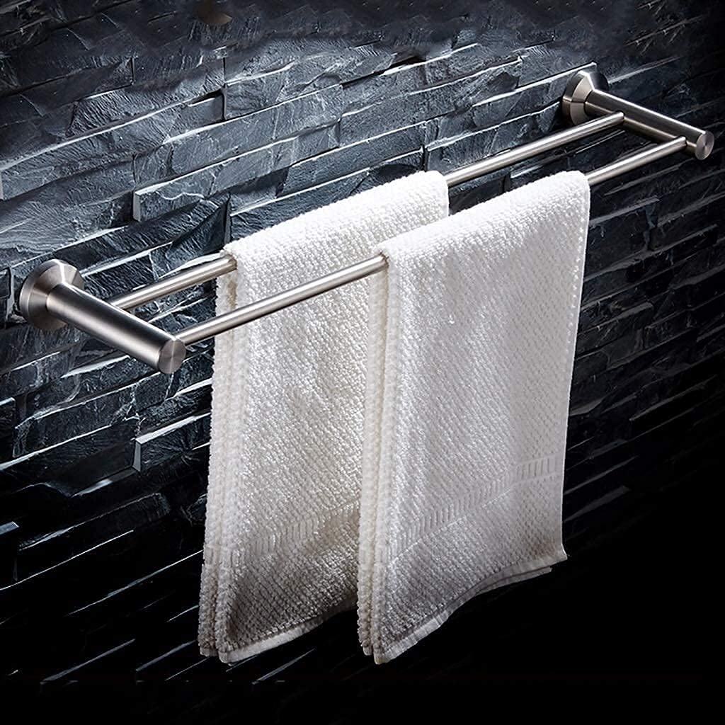 Stainless Steel Double Towel Rack - 90cm & 80cm Bathroom Towel Holder with Punching Design for Hanging Towels - Perfect for Bathroom, Kitchen, and Laundry Room Organization