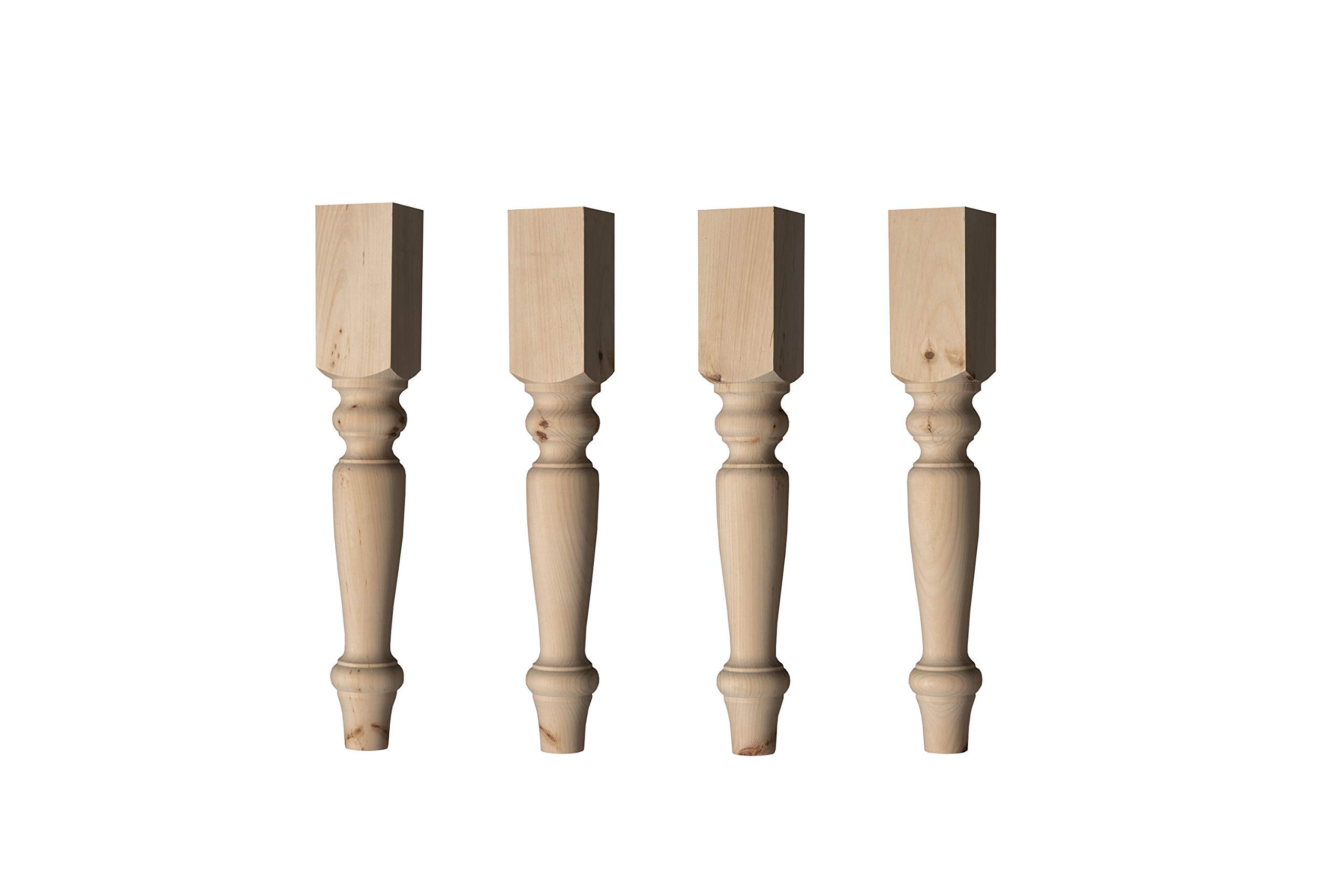 Osborne English Country Dining Table Legs - Set of 4 Unfinished Knotty Pine Wood Legs for Dining Tables & Desks | Ready to Stain | Perfect for Farmhouse, Rustic & DIY Furniture Projects