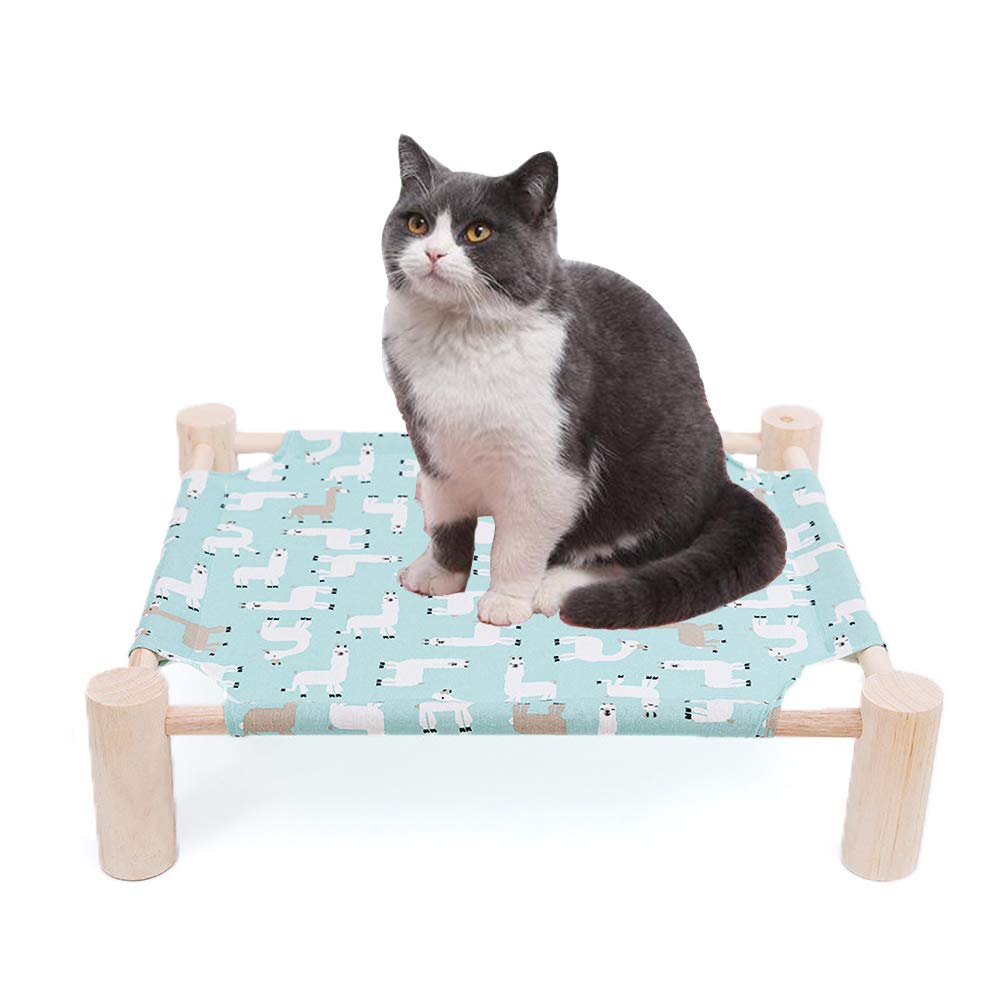 ITODA Elevated Cat Bed with Breathable Canvas - Detachable Wooden Cat Hammock for Indoor & Outdoor Use - Cozy Pet Bed for Cats, Small Dogs, Rabbits - Perfect for Camping, Patio, and Home Lounging