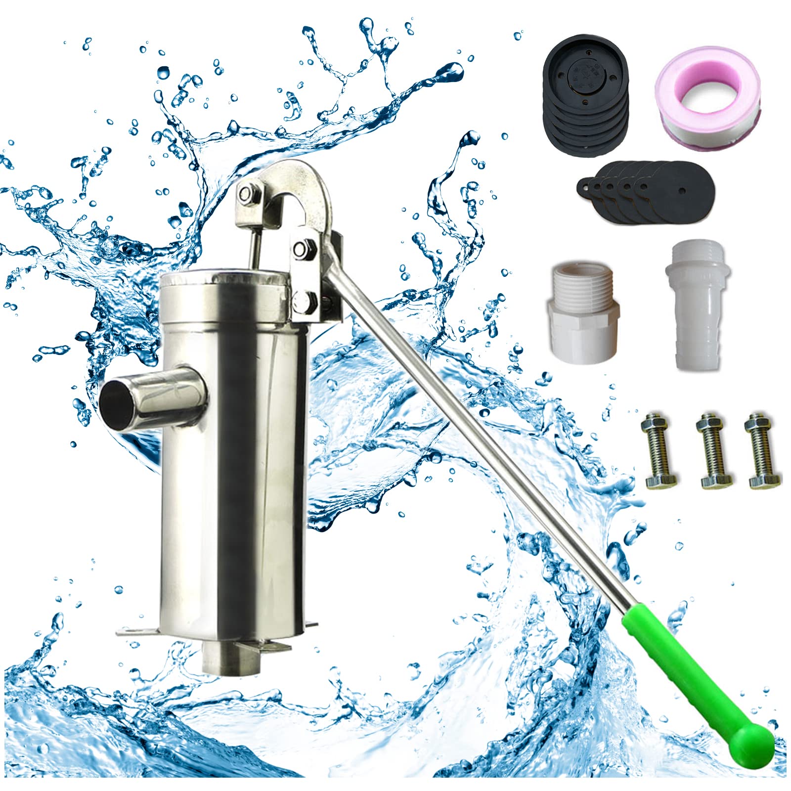 Stainless Steel Manual Water Pump for Home, Garden, Patio - Outdoor Hand Pump for Water Fountains, Irrigation & DIY Projects