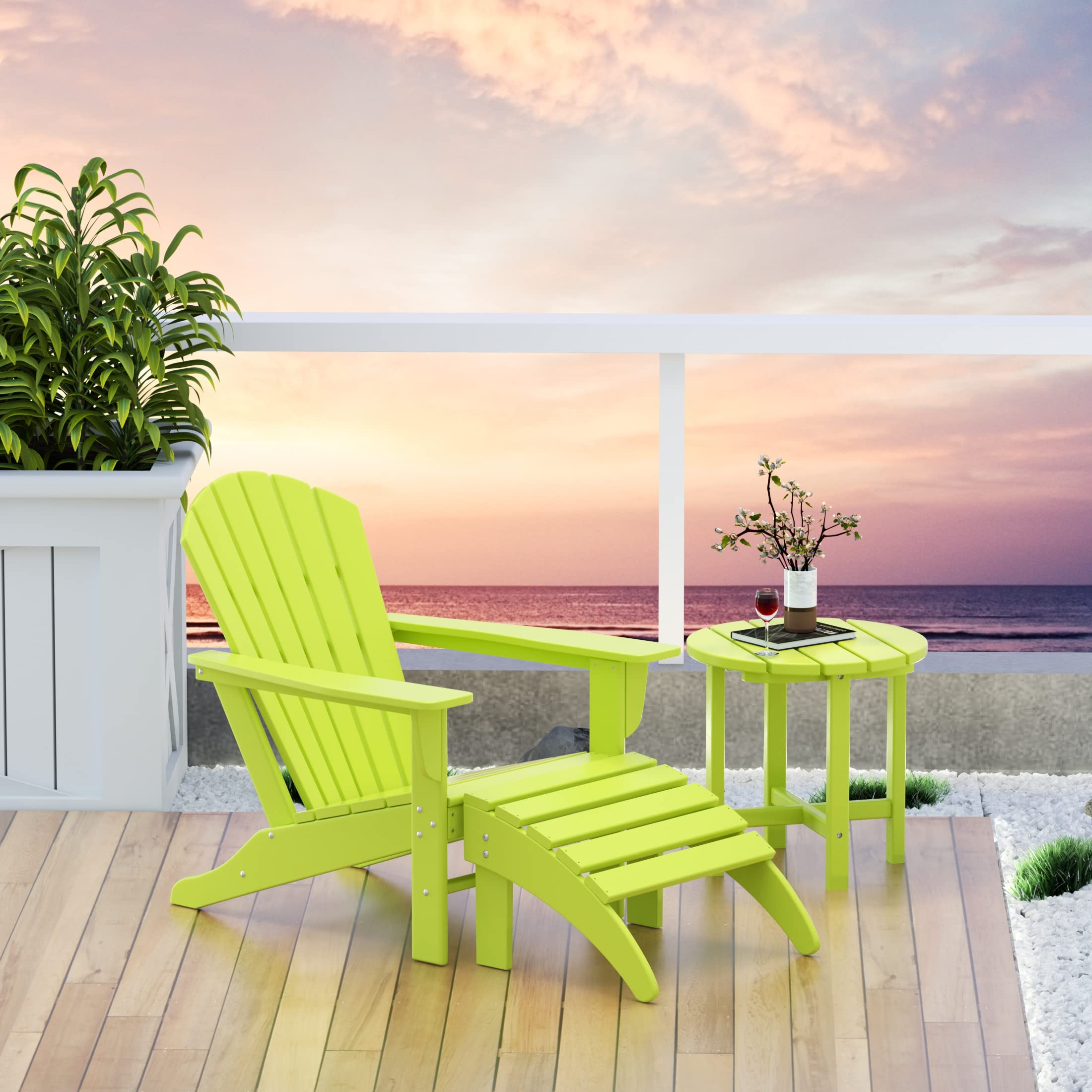 HDPE Outdoor 3pc Adirondack Set - All-Weather Patio Furniture for Garden & Backyard