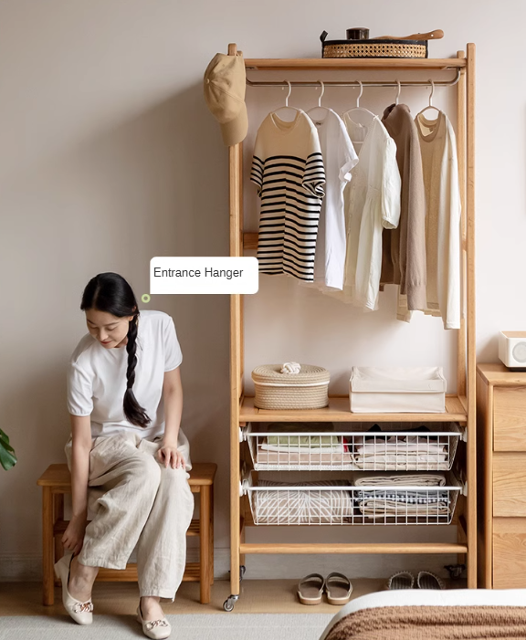 Premium Oak Solid Wood Coat Rack with Integrated Hooks - Perfect for Entryway, Bedroom & Closet Organization