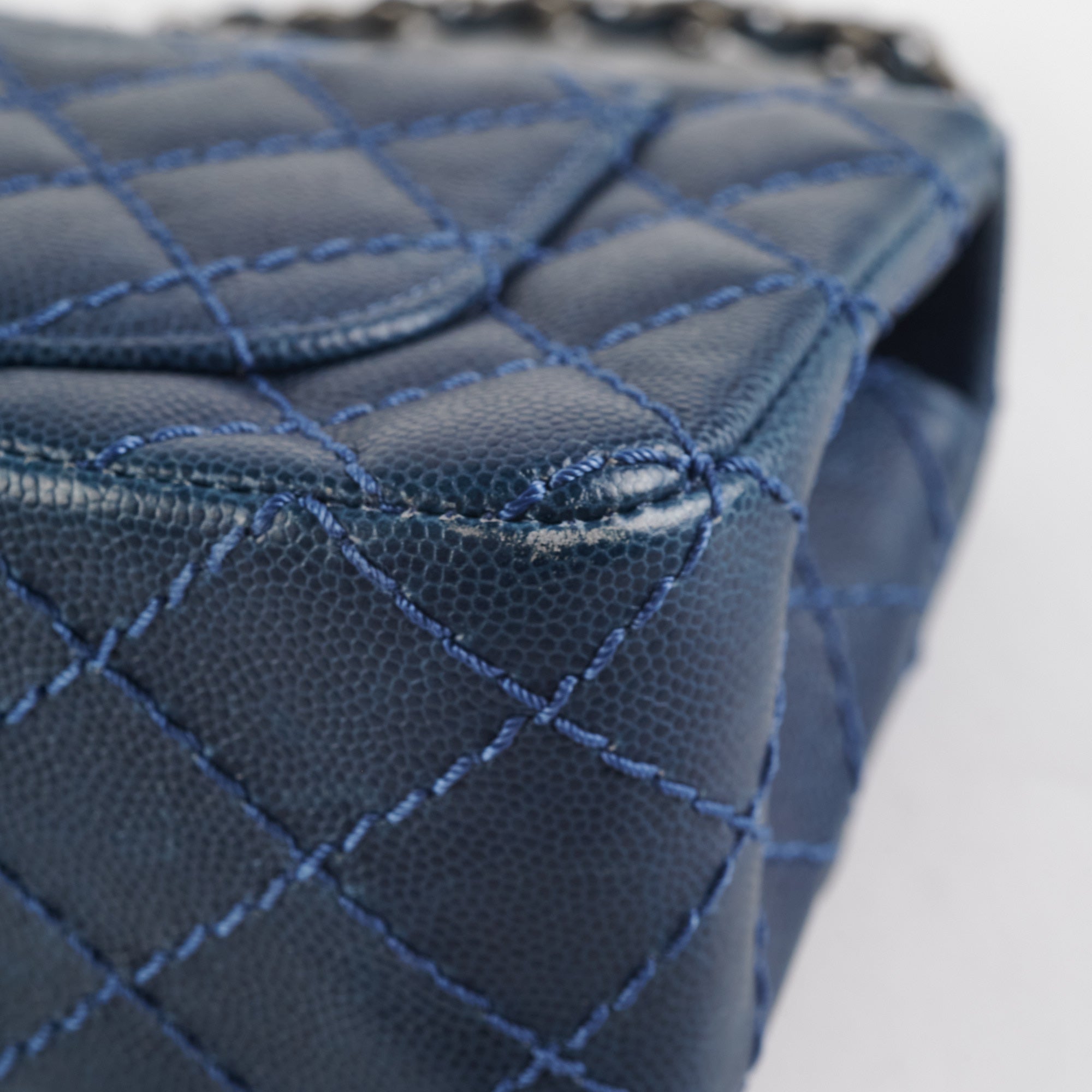Chanel Mini Rectangular Flap Bag in Blue Caviar Leather - Perfect for Evening Out & Special Occasions