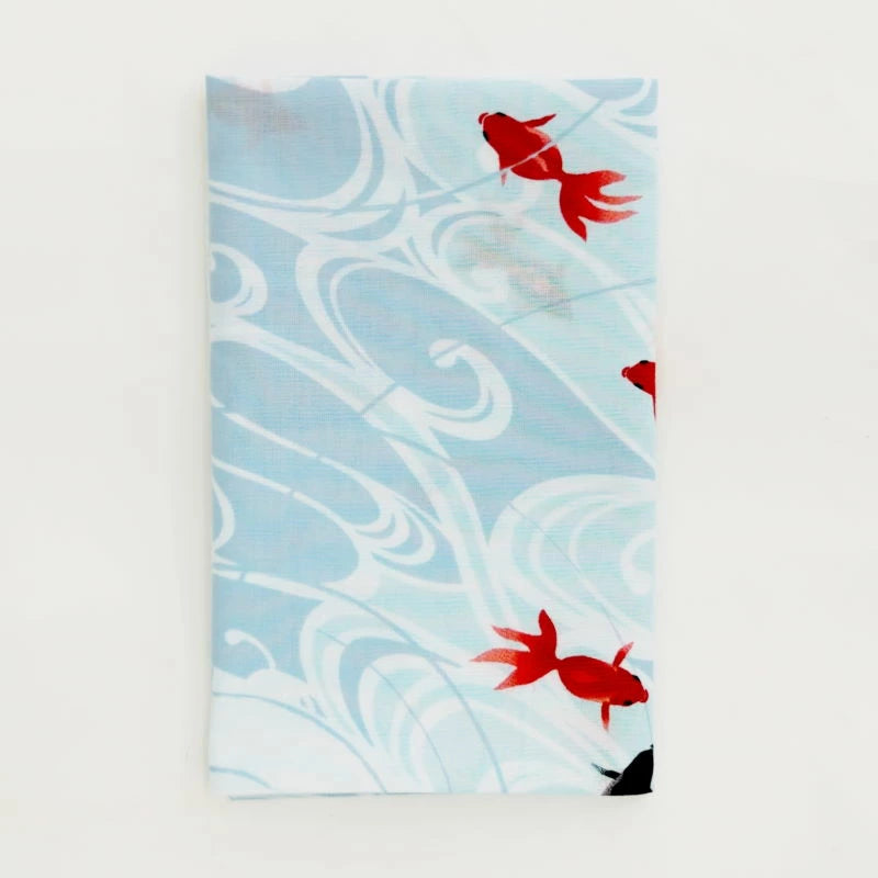 Authentic Kyo Yuzen Dyed Tenugui Hand Towel - Goldfish & Blue Design | Traditional Japanese Craft from Kyoto | Perfect for Home Decor, Gift, or Everyday Use
