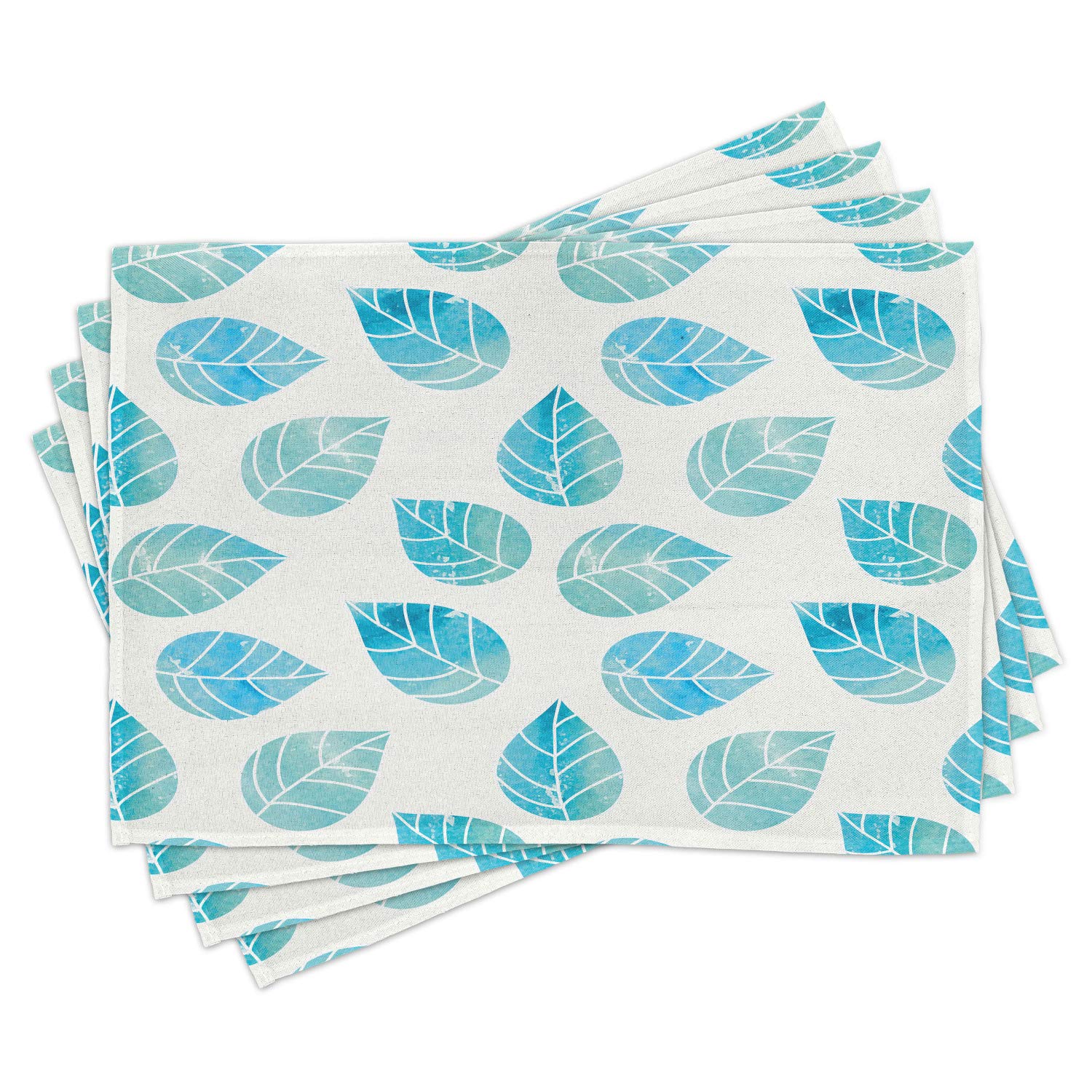 Ambesonne Watercolor Place Mats Set of 4 - Fall Forest Tree Leaves with Spring Color Palette, Deciduous Life Theme Washable Fabric Placemats for Dining Table & Kitchen Decor in Aqua White | Perfect for Spring Dining, Thanksgiving Decor & Seasonal Home Styling