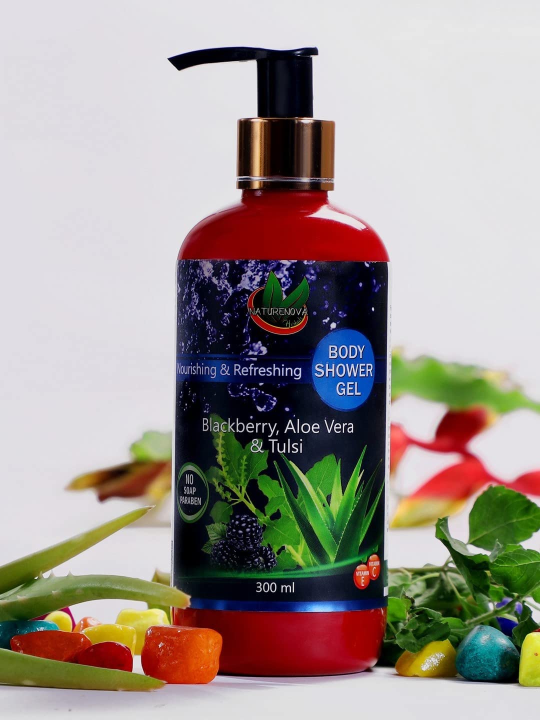 NatureNova Herbals Body Care Gift Set - 300ml Shower Gel, 200ml Exfoliating Scrub, 200ml Hydrating Body Oil & 200ml Nourishing Lotion (4-Piece Combo) | Perfect for Spa Day, Self-Care Routine & Luxurious Bath Time (NNHCB-BL6)