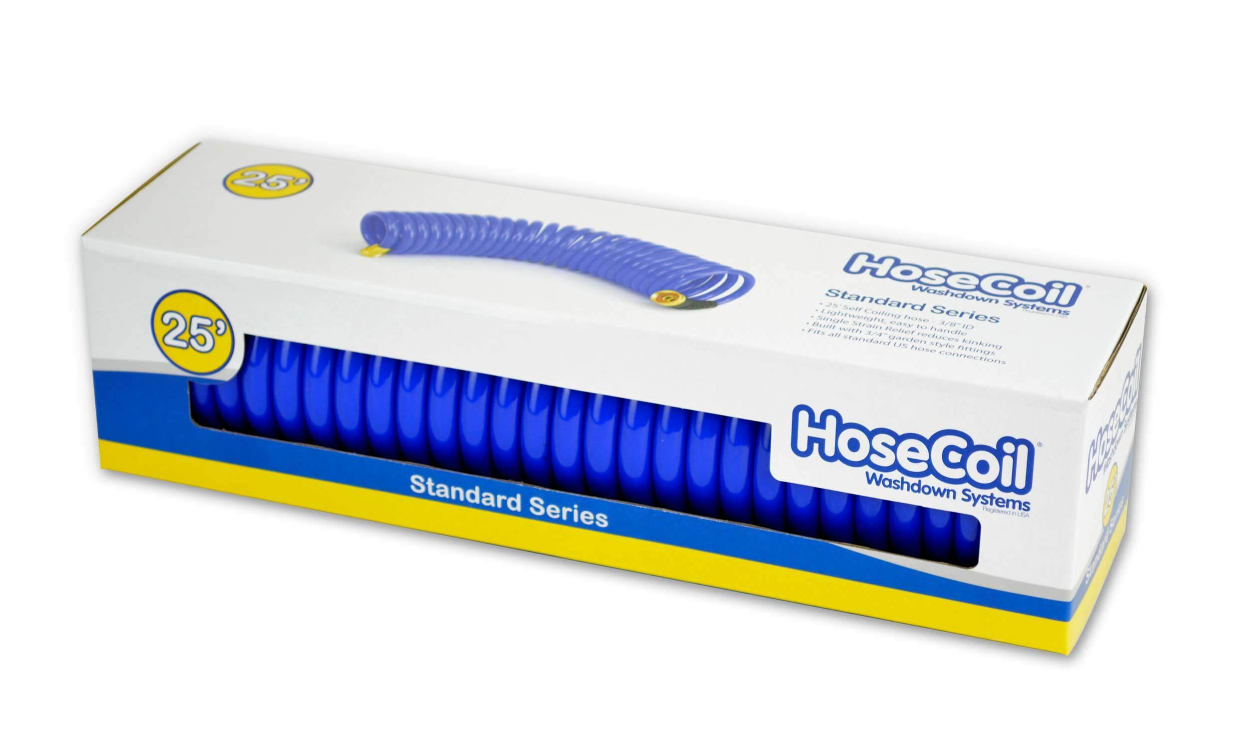 3/8 Inch ID Self Coiling Garden Hose - 25ft Flexible Lightweight Water Hose for RV, Marine, Outdoor Use - Blue - Perfect for Camping, Gardening, and Boat Cleaning