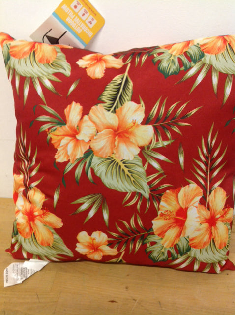 16-Inch Outdoor Orange Tropical Pillow - Waterproof & UV Resistant for Patio, Poolside, and Garden Lounge Comfort