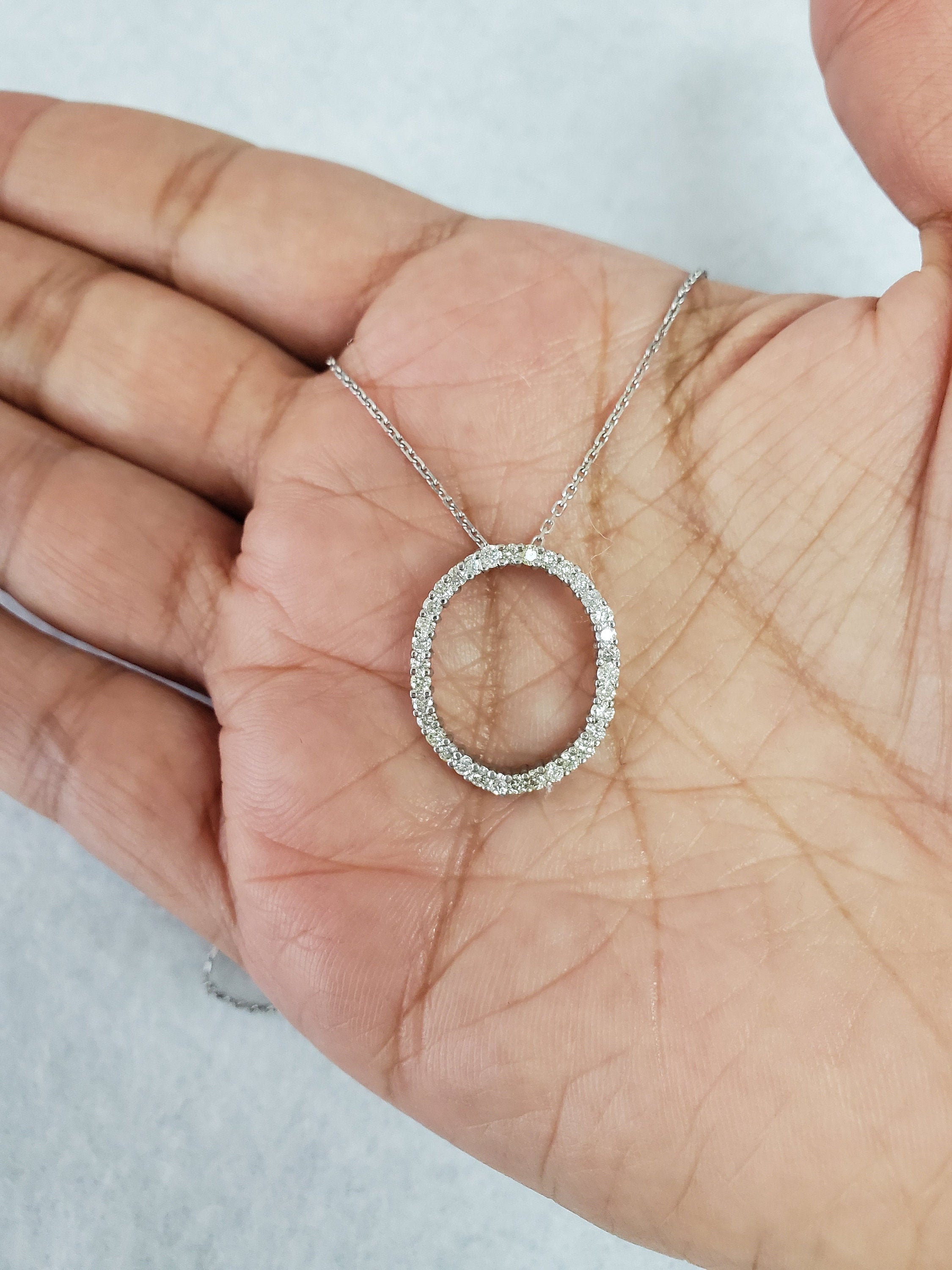 0.72cttw Oval Diamond Pendant in 14k White Gold - Elegant Necklace for Women, Perfect Gift for Anniversary, Birthday & Special Occasions