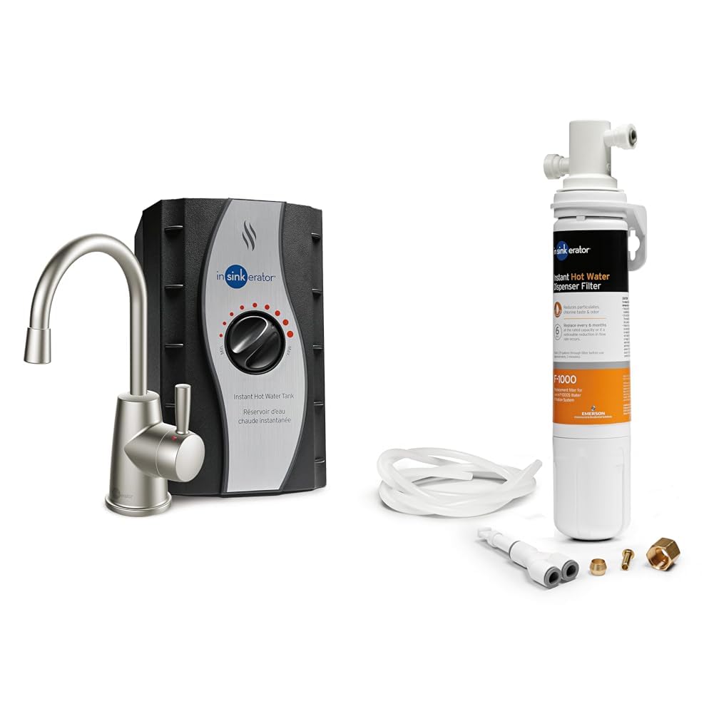 InSinkErator HOT250 Instant Hot Water Dispenser System with Single-Handle Faucet & F-1000S Under Sink Water Filter - Hot and Cold Water Dispenser for Kitchen, Office, or RV Use