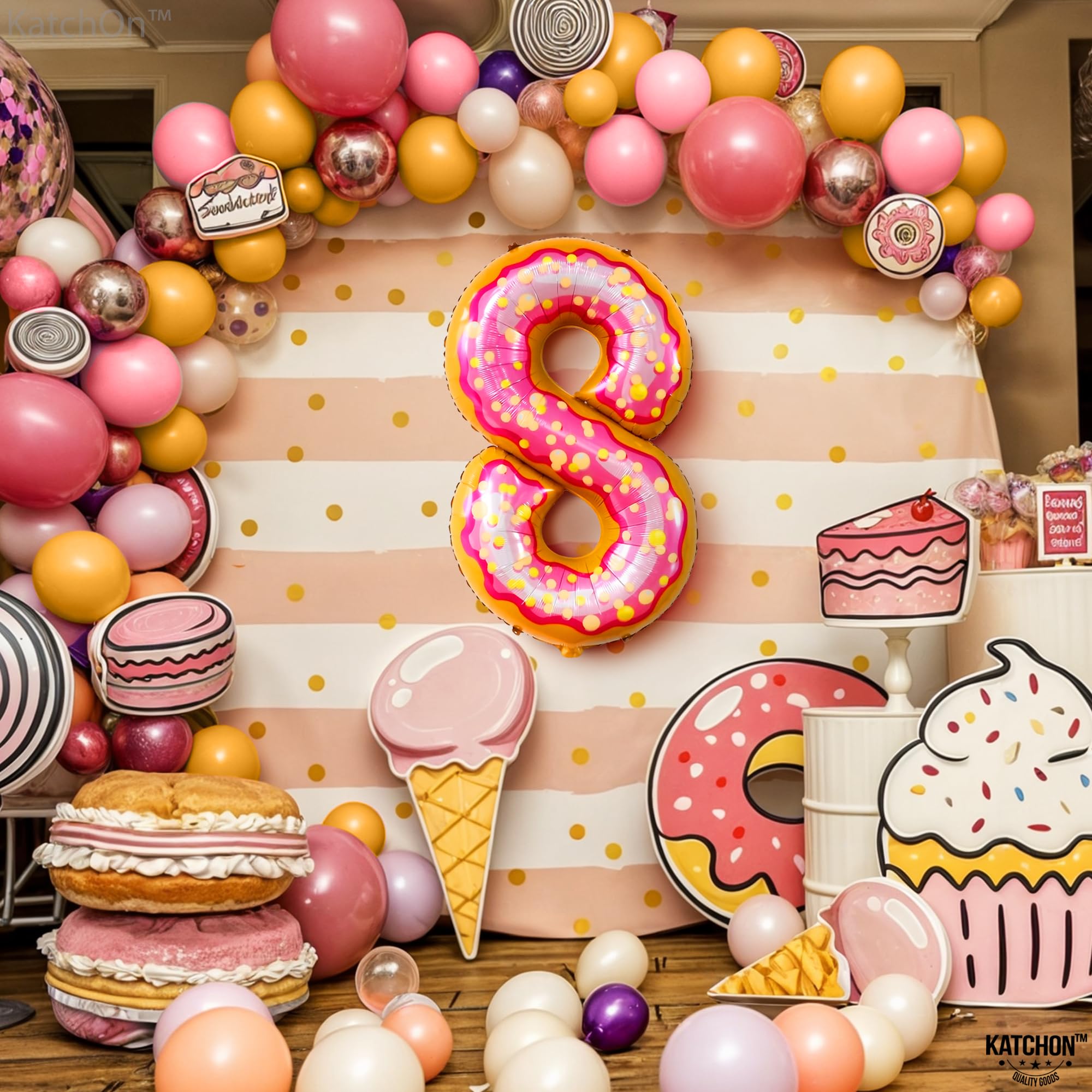 KatchOn Giant Number 8 Donut Balloon - 40 Inch Large Latex Balloons | Birthday Party Decorations for Girls, Baby Showers & Donut Themed Events | Perfect for Wall Backdrops, Photo Booths & Party Centerpieces