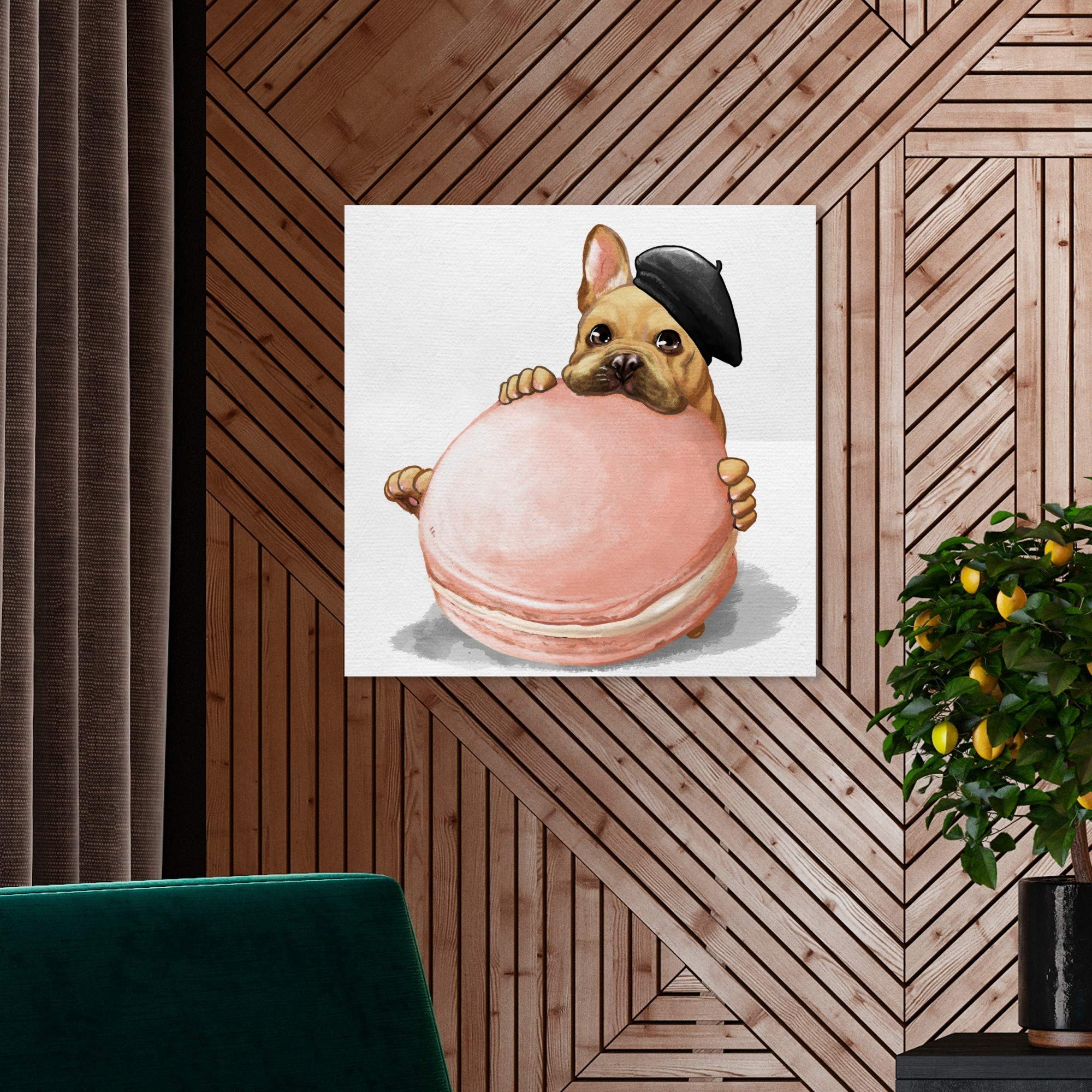 Macaron Frenchie Kitchen Wall Art Canvas Prints - French Bulldog & Dessert Decor for Home, Cafe, Bakery