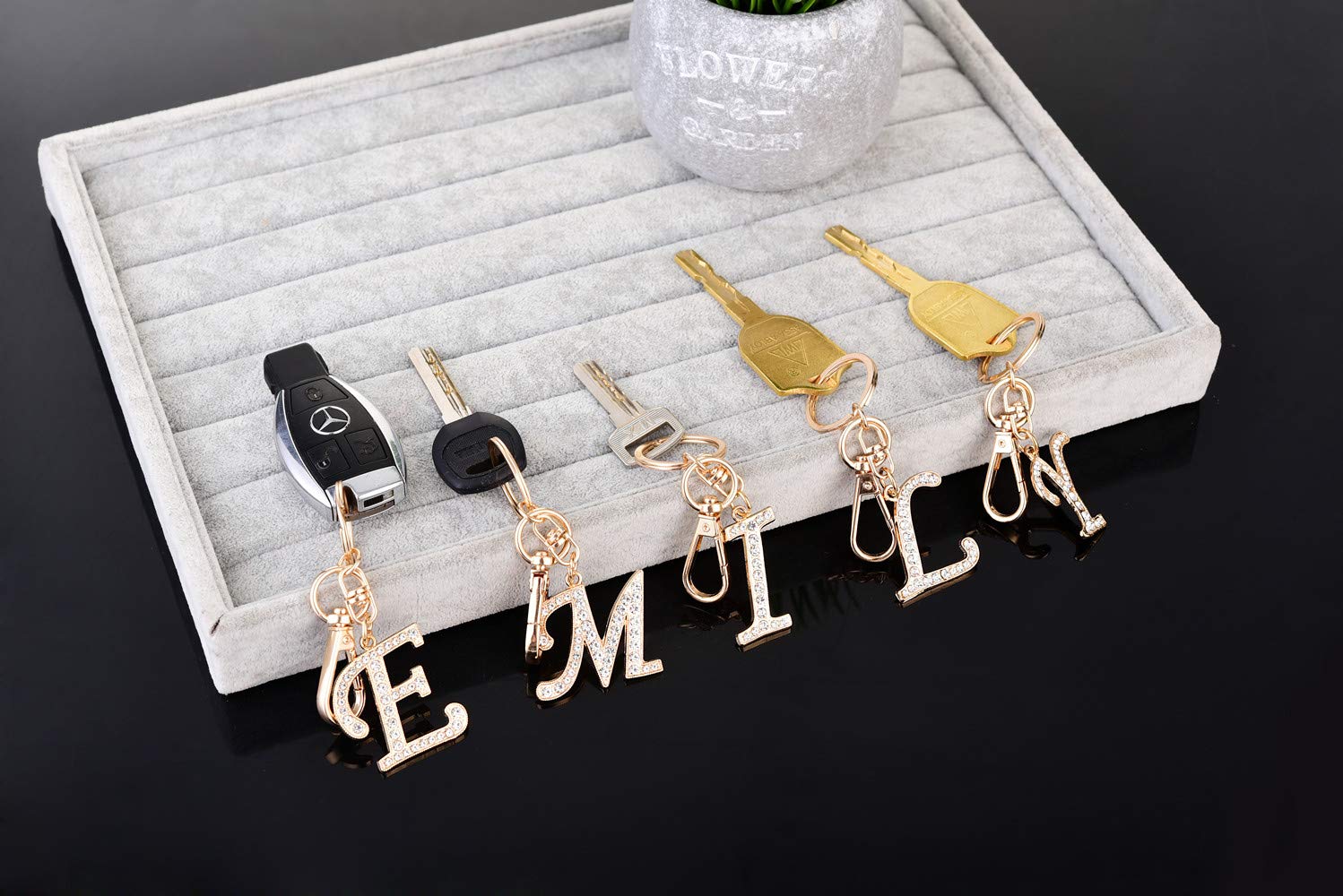 AlphaAcc Crystal Alphabet Initial Letter Keychain for Women - Elegant Purse Charms & Handbag Pendant with Key Ring - Perfect Gift for Birthdays, Anniversaries and Everyday Carry