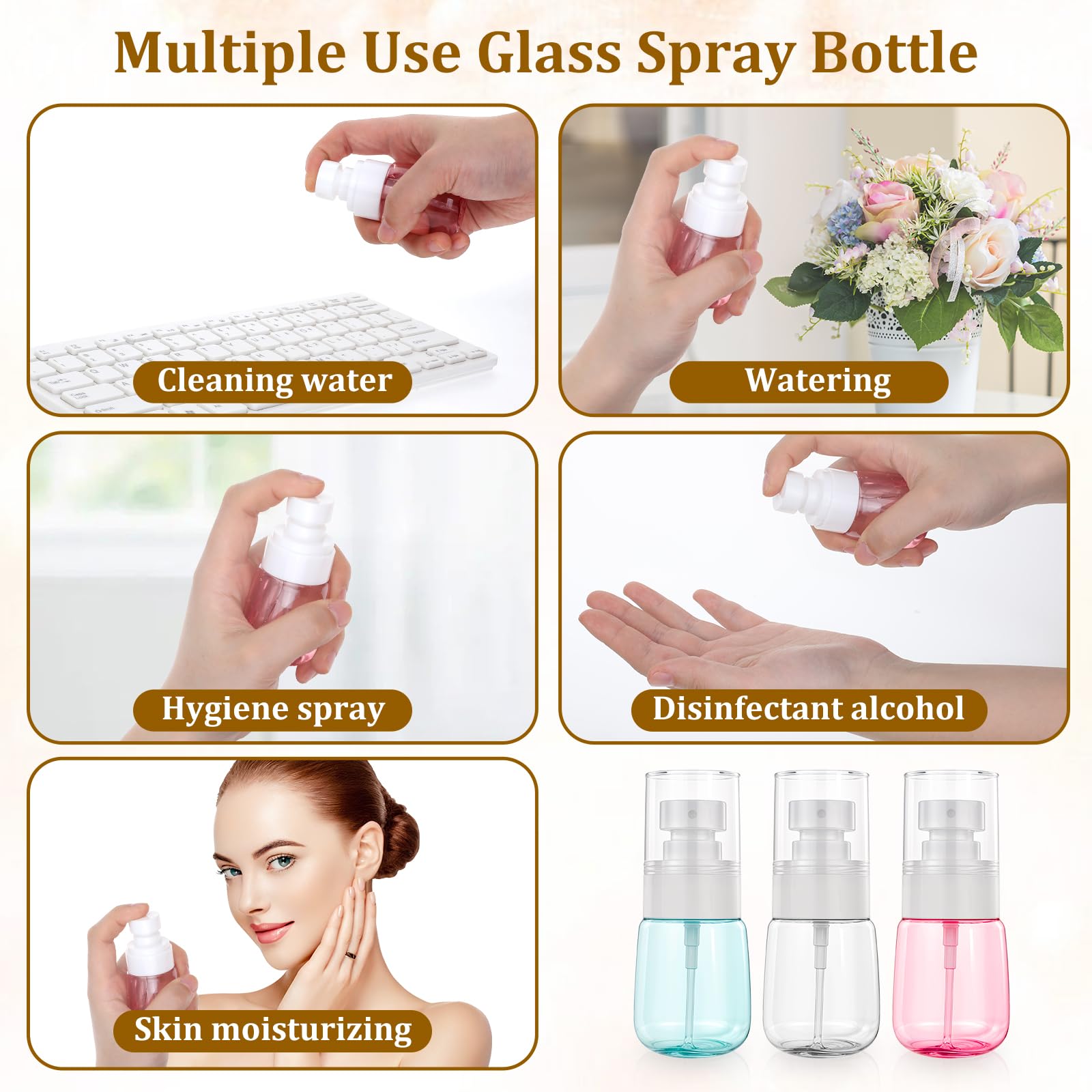 3 Pack 30ml Travel Spray Bottles - Fine Mist Mini Hair & Perfume Bottles, Leakproof Clear Toiletry Containers for Cosmetic Lotion Dispensing | Perfect for Travel, Gym, Home & Office Use
