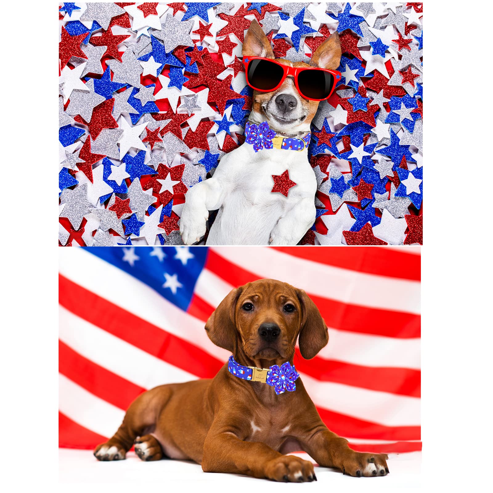 4th of July Dog Bow Tie Collar - Patriotic American Flag Pet Bandana with Adjustable Metal Buckle for Small, Medium & Large Dogs - Independence Day Dog Accessories for Boys & Girls - Perfect for July 4th Parades, BBQ Parties & National Holiday Celebrations