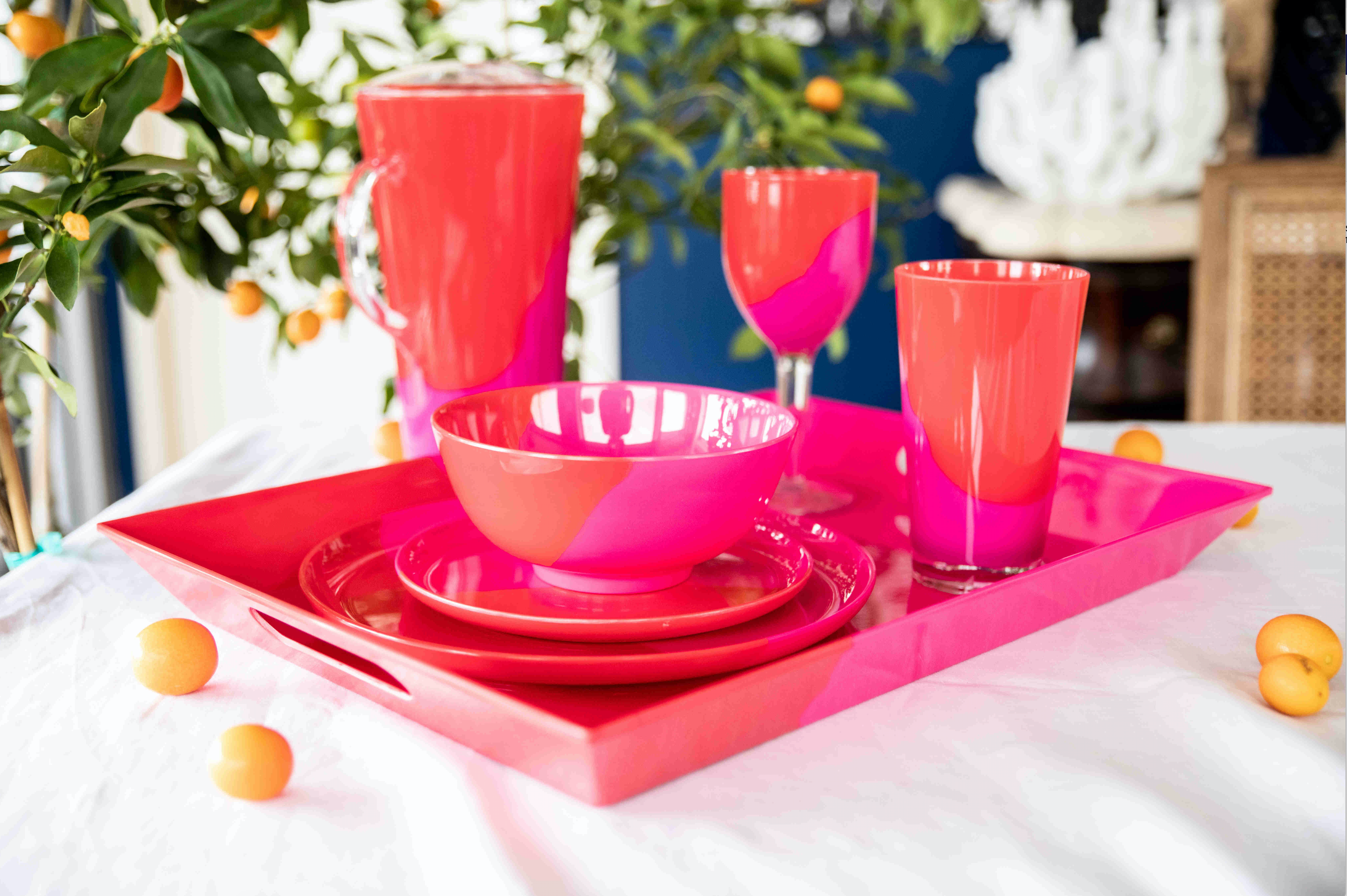 Exclusive Thomas Fuchs Creative Melamine Serving Tray - 1/2 & 1/2 Size in Fuchsia/Red - Durable & Stylish for Parties, Restaurants, and Home Entertaining