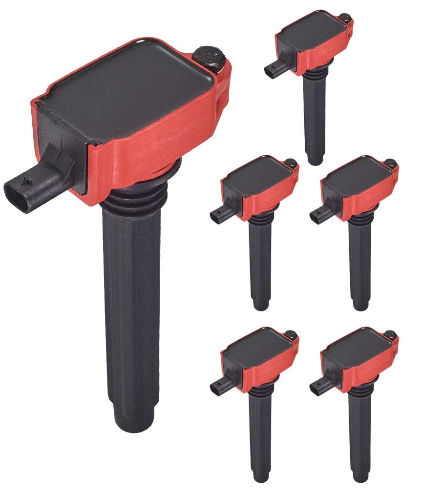 ENA Set of 6 Red Ignition Coil Packs Compatible with 3.6L V6 Chrysler Jeep Dodge 300 Grand Cherokee Wrangler Charger Journey Durango (2011-2020) - High Performance Replacement Coils for Smoother Engine Start & Acceleration