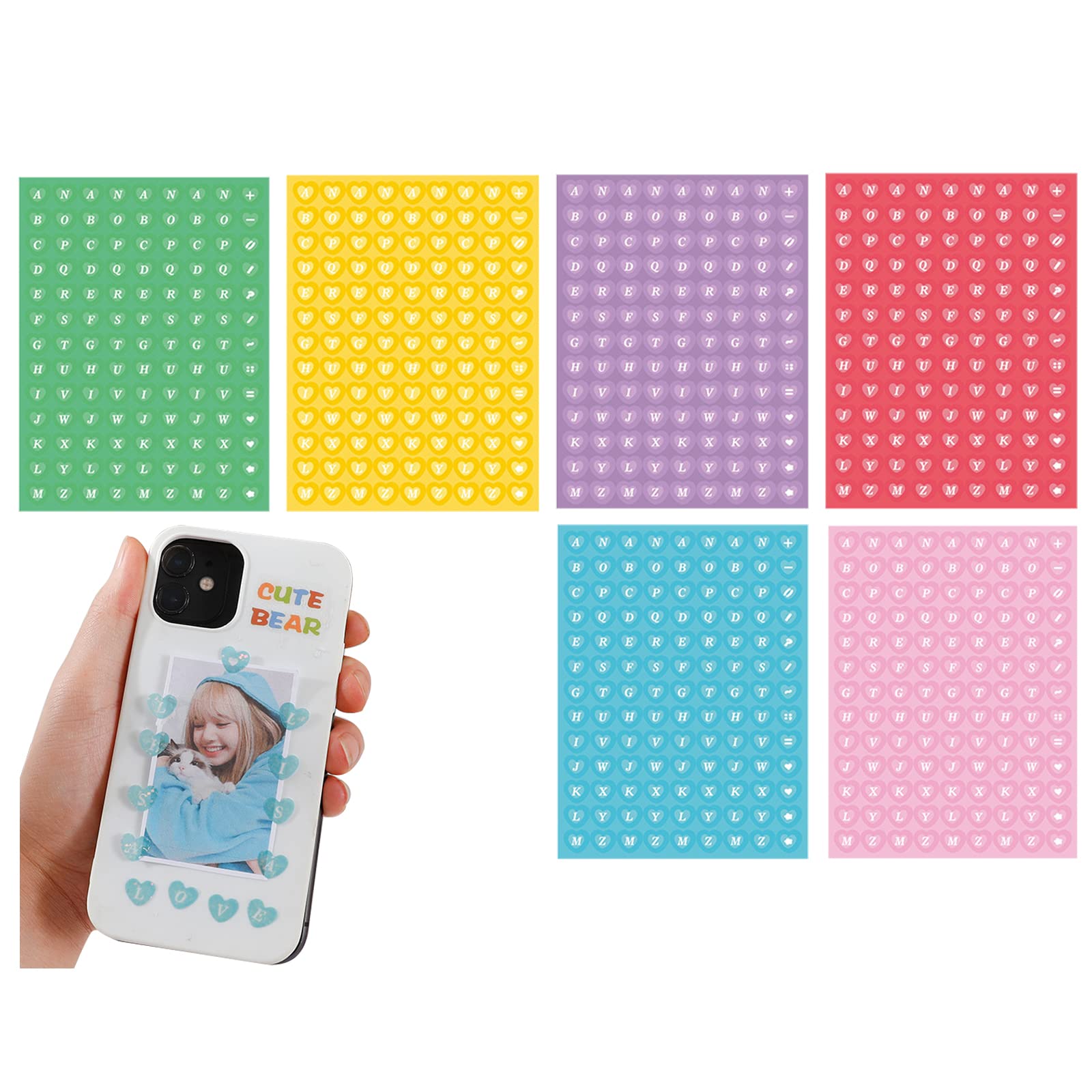 Cute Heart Shaped Glitter Letter Stickers - 6 Sheets Self-Adhesive Alphabet Stickers in 6 Colors for Scrapbooking, Arts & Crafts, Cards, Photo Albums, DIY Decoration - Perfect for Kids, Girls and Adults - Great for School Projects, Journals, and Home Decor