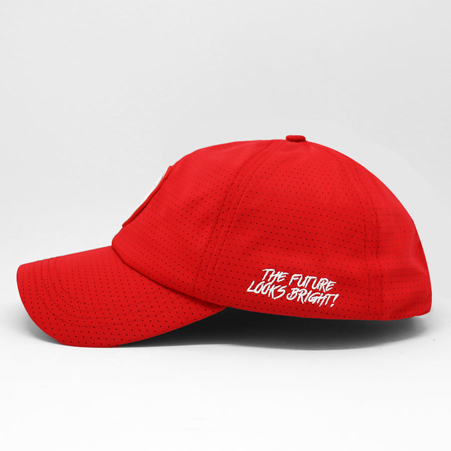 VT Shield Future Looks Bright Red Velcro Performance Perforated Hat - Breathable Adjustable Baseball Cap for Running, Golf & Outdoor Sports