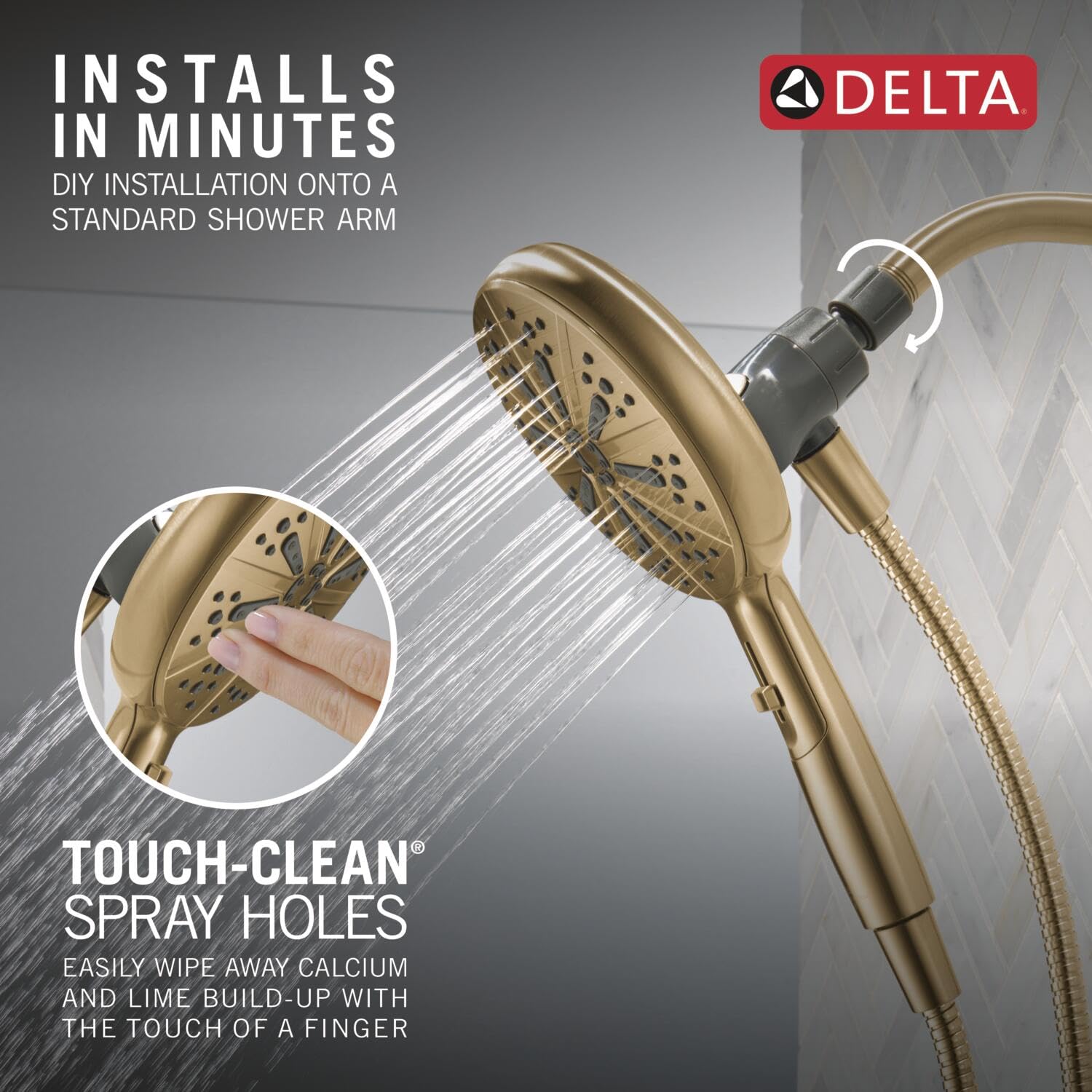 Delta Faucet 6-Spray SureDock Magnetic Shower Head with Handheld Spray - Champagne Bronze 75613-CZ | Adjustable Rainfall & Massage Modes | Gold Finish Bathroom Shower Head with Hose | Perfect for Spa-Like Relaxation & Easy Cleaning