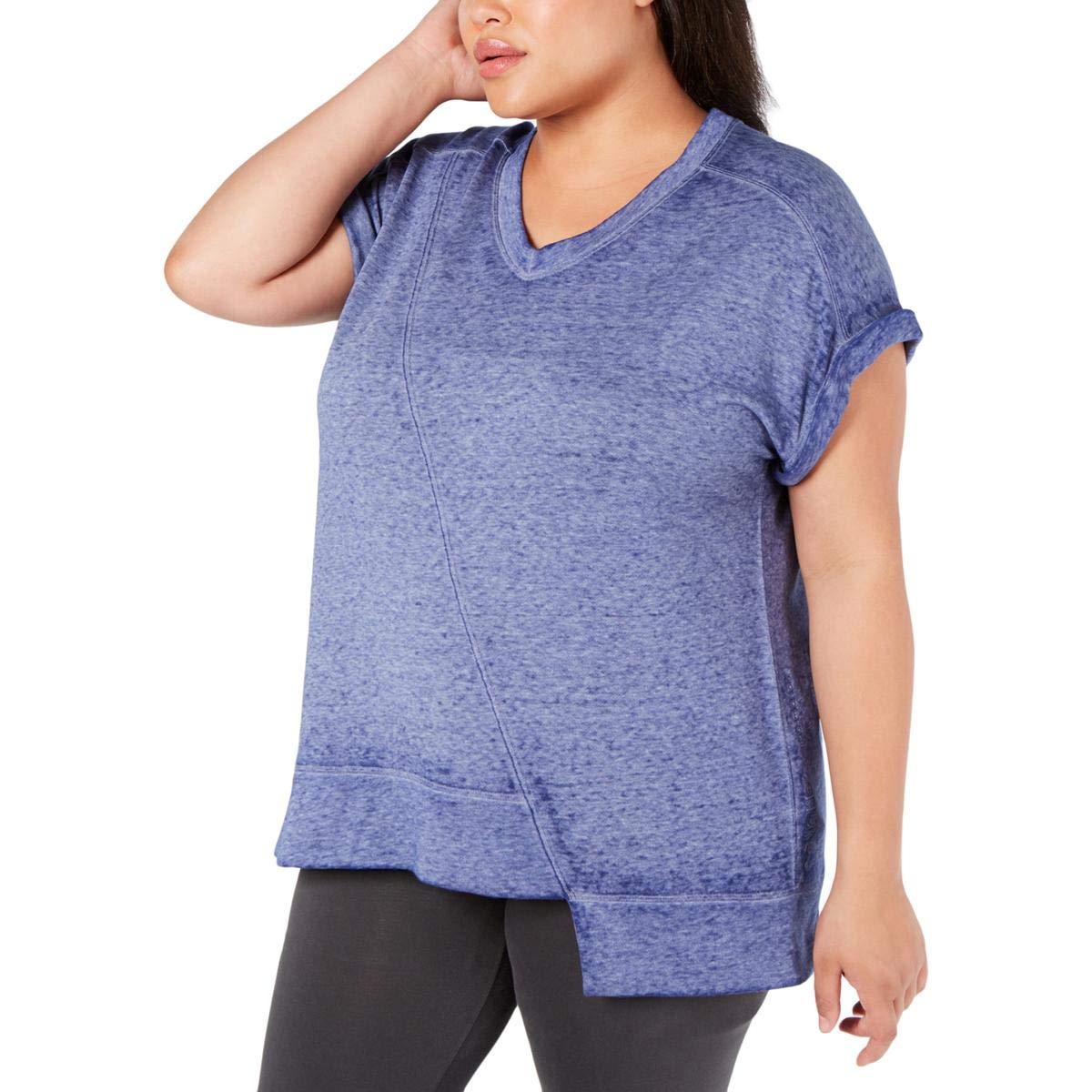 Calvin Klein Women's Performance Workout T-Shirt - Moisture Wicking, Breathable, Comfort Fit - Blue Size 1X - Ideal for Gym, Yoga & Running
