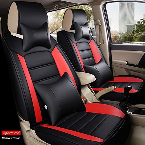 Universal 7-Seat Car Seat Cover Set - Waterproof Leather Protection with 2 Headrests & 2 Lumbar Pillows (Red) - Fits Most SUV & Minivan Models - Perfect for Family Road Trips, Daily Commuting and Pet Protection