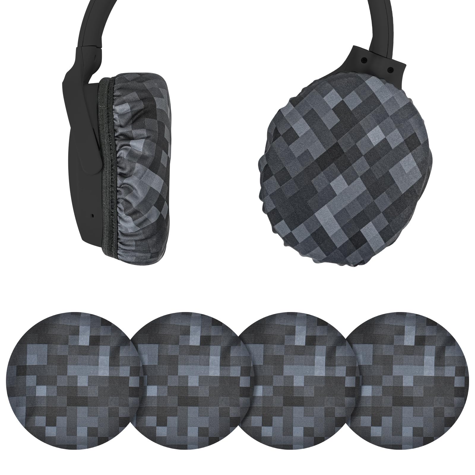 Geekria 2 Pairs Stretchable Headphone Ear Covers - Washable, Sweat-Resistant Fabric Protectors for Over-Ear Headphones (MC Stone/Size M) | Certified Safe for Gym, Travel & Home Use