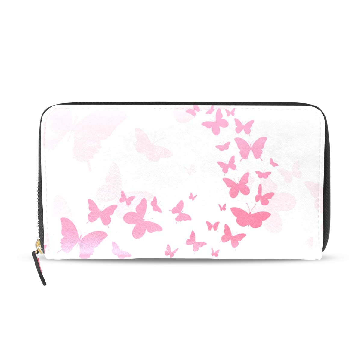 Women's Pink Butterfly Printed Leather Wallet - RFID Blocking Card Holder & Money Organizer with Zip Closure - Perfect for Everyday Use, Travel, and Gift Giving
