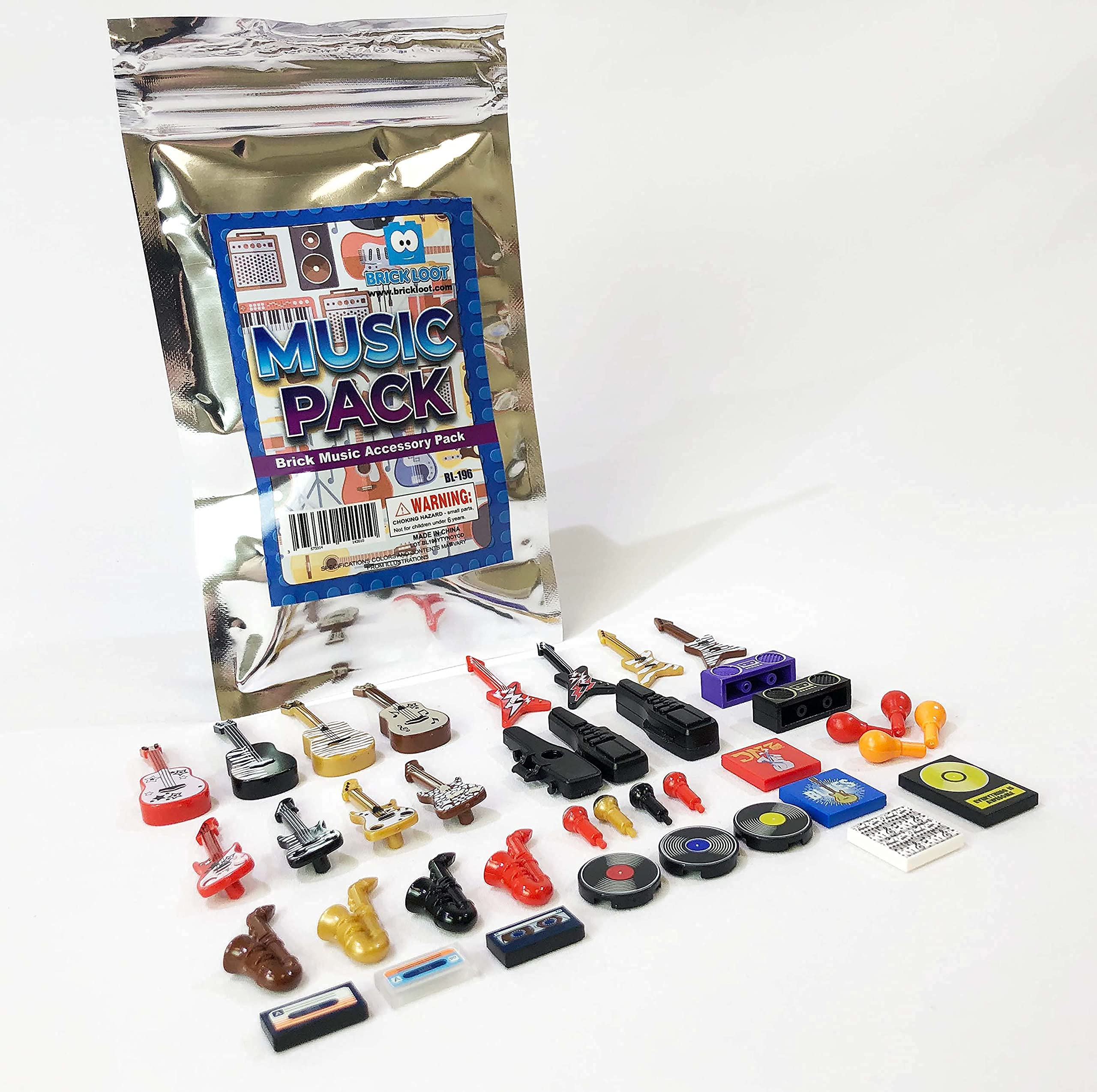Brick Loot 38-Piece Music Instrument Building Block Set - Compatible with Lego & Major Brands, Includes Acoustic & Electric Guitars & Microphones - Creative STEM Toy for Kids Ages 6+ & Adults - Perfect for Music-Themed Lego Scenes & Band Role Play