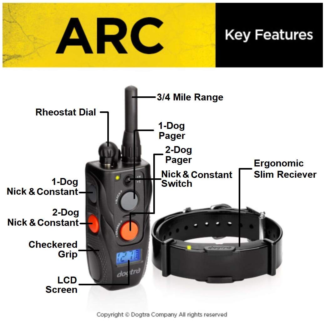 Dogtra ARC Dog Training E-Collar - 3/4 Mile Range Remote Control, Waterproof & Rechargeable Shock Collar with Static, Vibration & Tone Modes - for Small, Medium, Large Dogs - Perfect for Obedience Training, Hunting & Outdoor Adventures