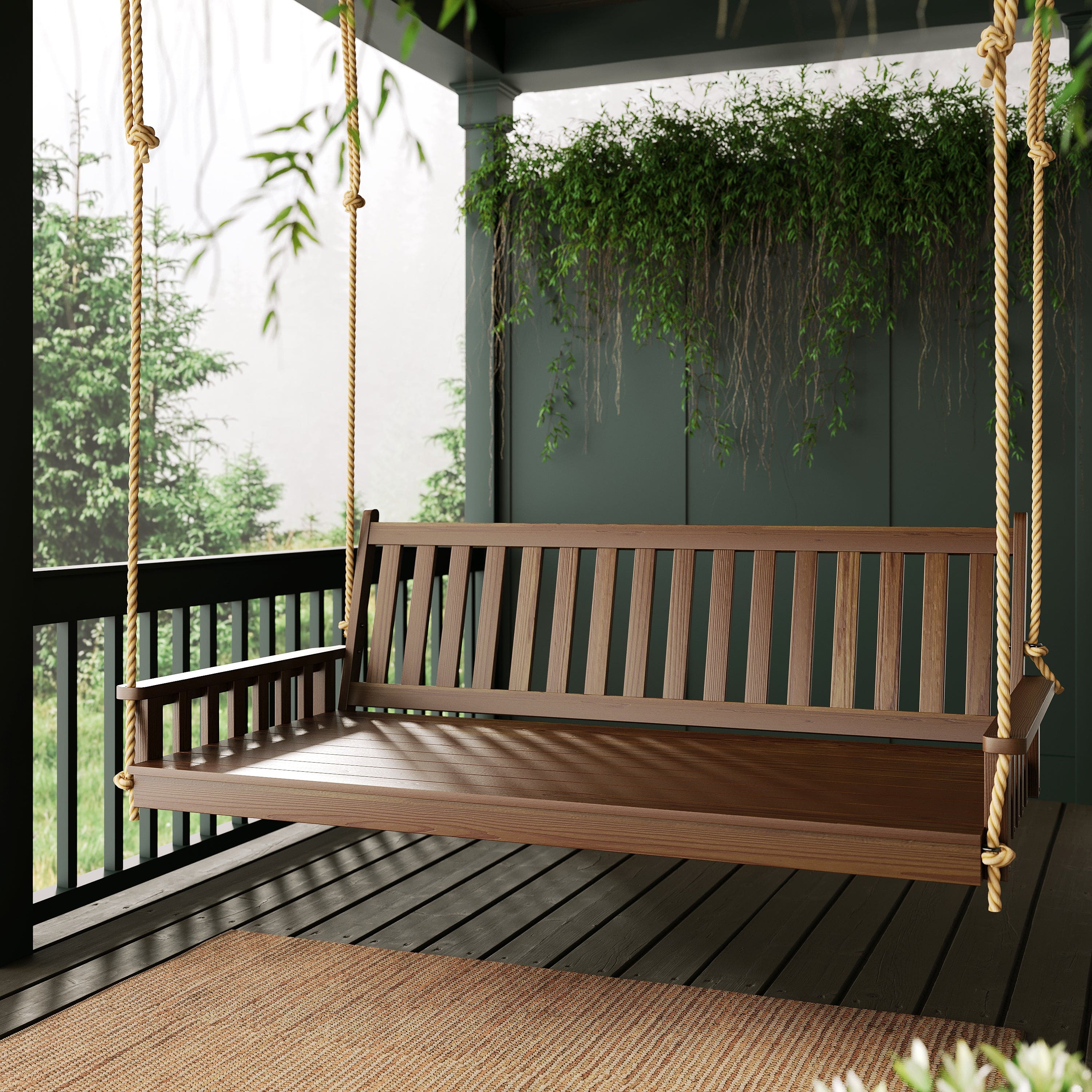 Keystone Amish Co. Twin Franklin Porch Swing Bed - Dark Green Paint - Perfect for Outdoor Relaxation in Gardens, Patios & Decks