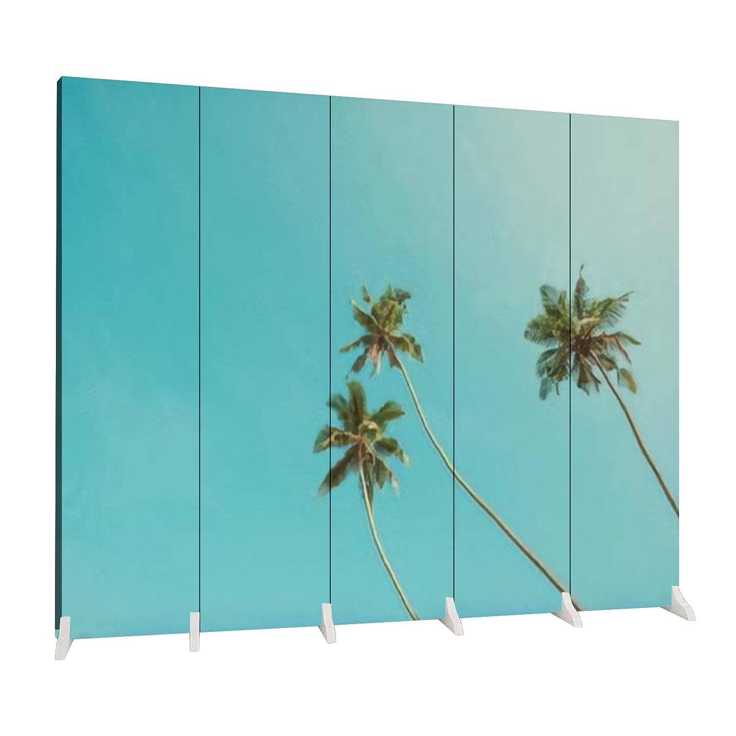 5 Panel Folding Room Divider with Tropical Palm Tree Design - Freestanding Privacy Screen for Home, Office & Events - Indoor/Outdoor Partition with Vintage Canvas Print - Perfect for Bedroom, Living Room, Yoga Studio & Wedding Decor