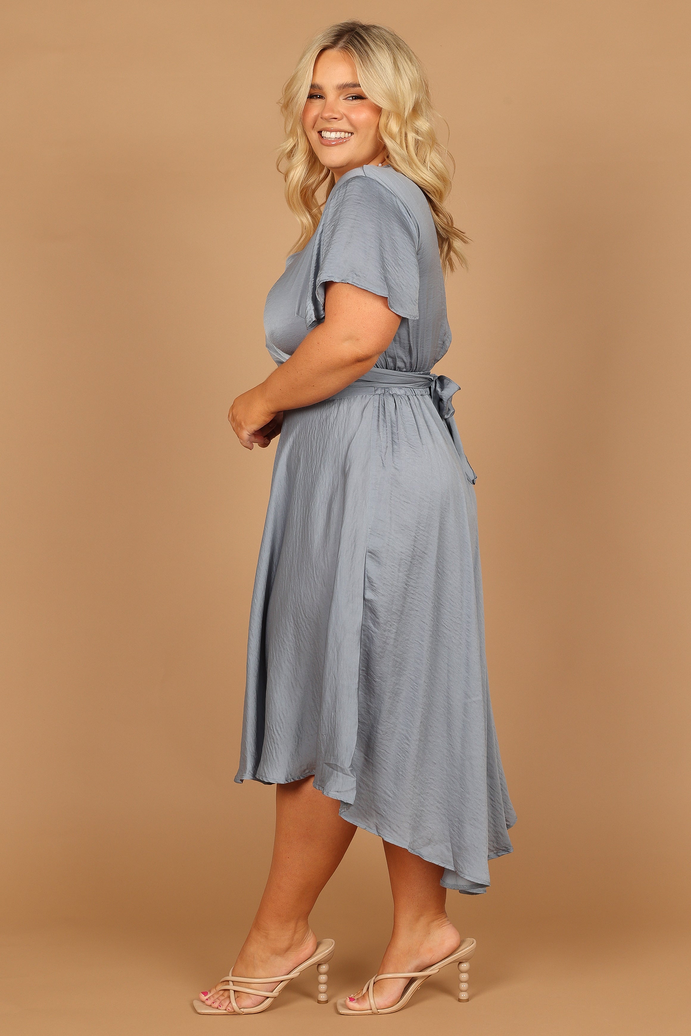 Amanda Women's Hi-Low Tie Front Dress in Blue - Elegant Casual & Party Wear for Women