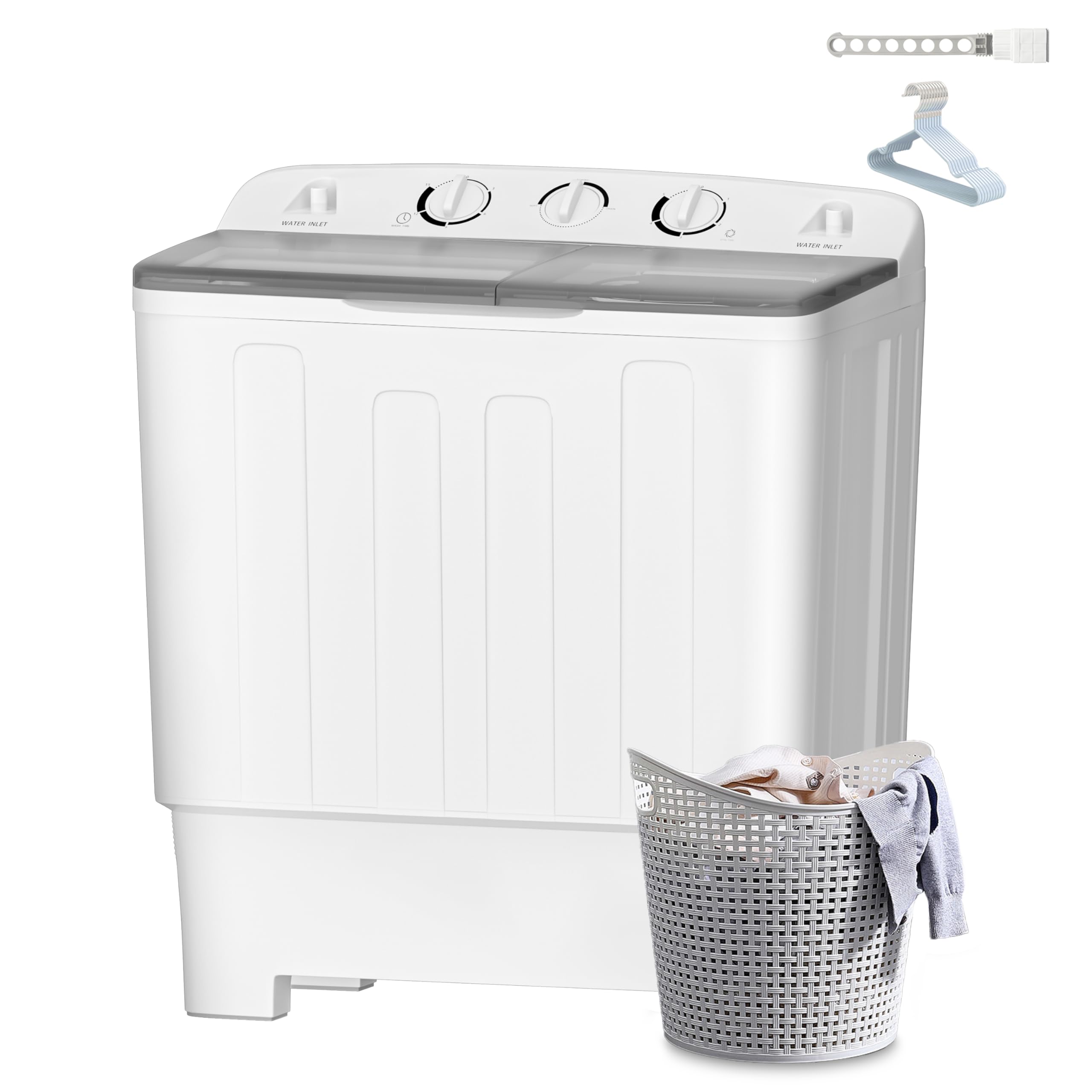 Portable Twin Tub Washing Machine 32lbs Capacity - 20lbs Washer & 12lbs Spinner with Timer - Compact Laundry Solution for Camping, Apartments, RVs, Dorms - Ideal for Small Spaces & Travel (Black)