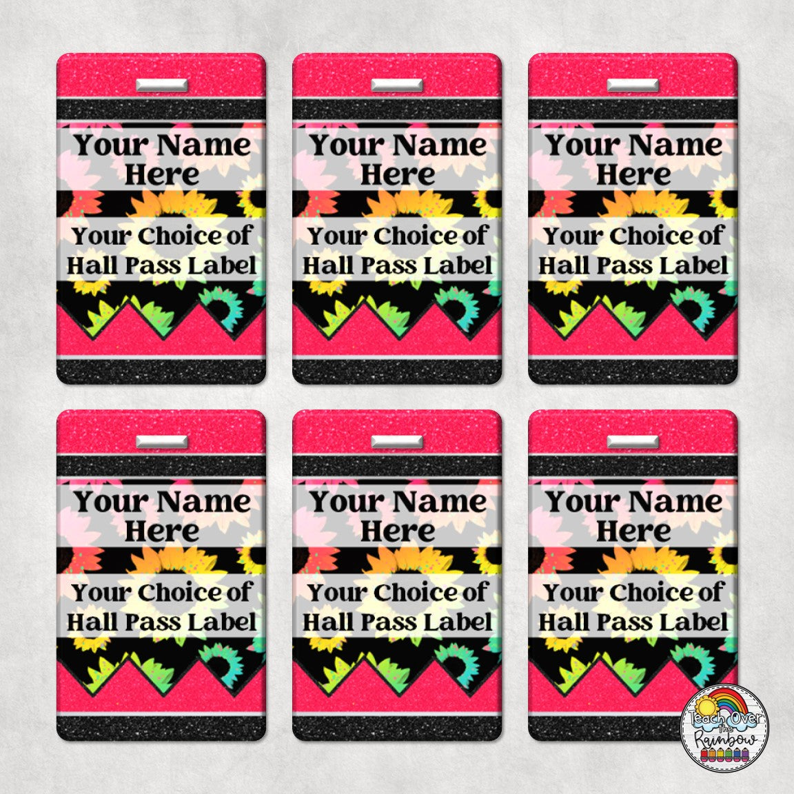 Colorful Rainbow Daisy Pencil Hall Pass Set for Teachers - Classroom Management & Bathroom Passes for Elementary School Students