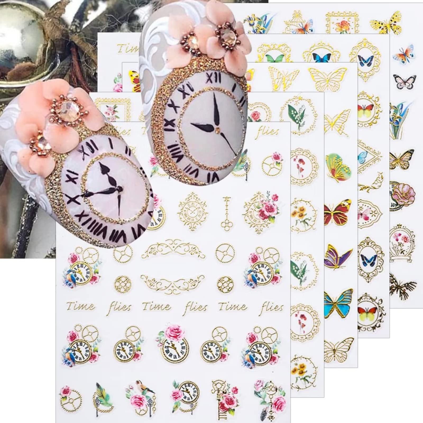 RUNRAYAY 8Pcs Floral Nail Art Stickers - Spring Summer 3D Self-Adhesive Nail Decals for Women, Girls & Kids | DIY Nail Design Decorations for Parties, Weddings & Everyday Wear