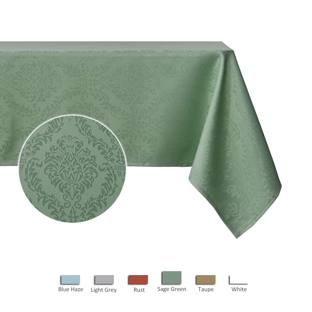 Premium Square Tablecloth 70x70 Inch - Spillproof, Wrinkle-Free & Oil Resistant Heavyweight Damask Design - Sage Green Decorative Fabric Table Cover for Dining, Parties, Restaurants (Indoor/Outdoor Use)