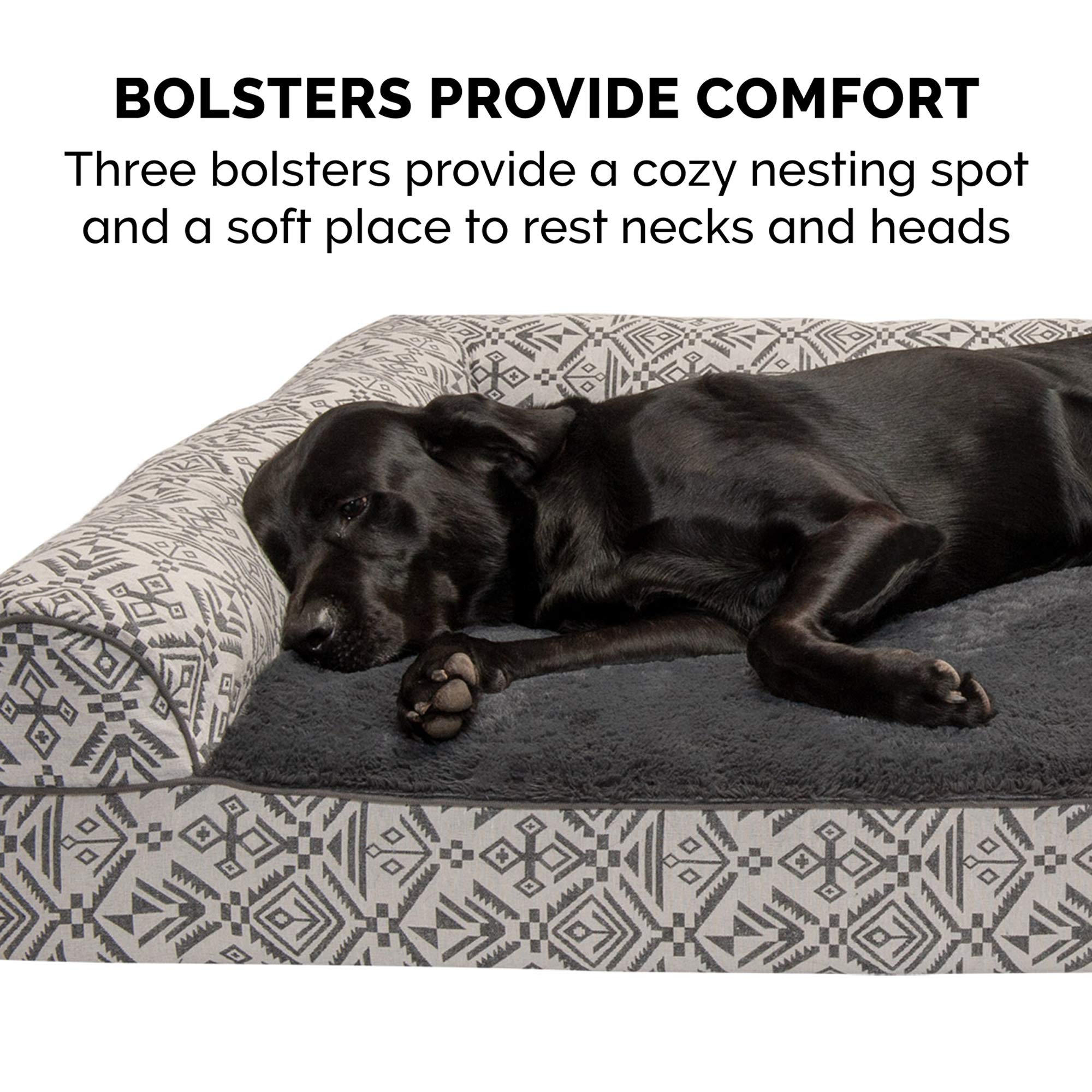 **Furhaven Orthopedic Dog Bed for Small & Medium Dogs - Plush & Southwest Kilim Woven Sofa Style - Removable Bolsters & Washable Cover - Supports Up to 35 lbs - Boulder Gray - Perfect for Living Room, Bedroom, or Pet-Friendly Spaces**