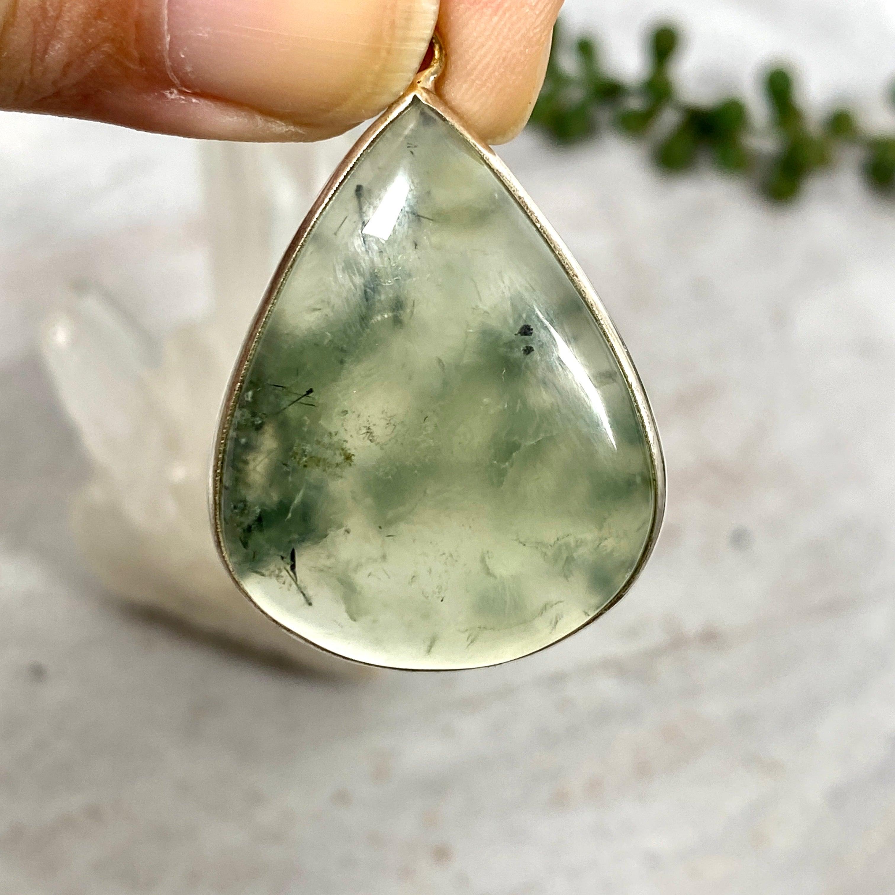 Natural Prehnite Teardrop Pendant Necklace KPGJ2760 - Elegant Jewelry for Women, Perfect for Weddings, Parties & Everyday Wear