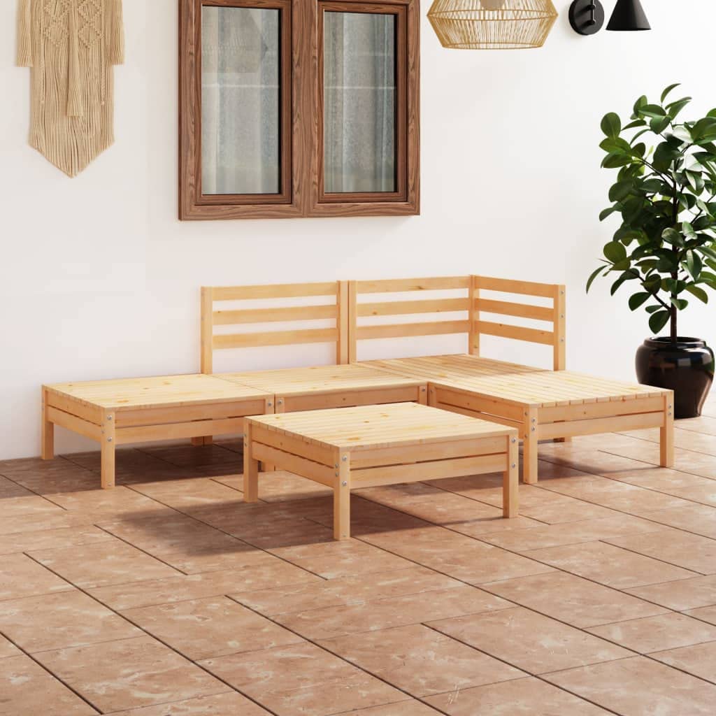 vidaXL 5-Piece Solid Pinewood Patio Lounge Set - Outdoor Garden Furniture with Sofa & Chairs for Backyard, Terrace, Poolside Relaxation