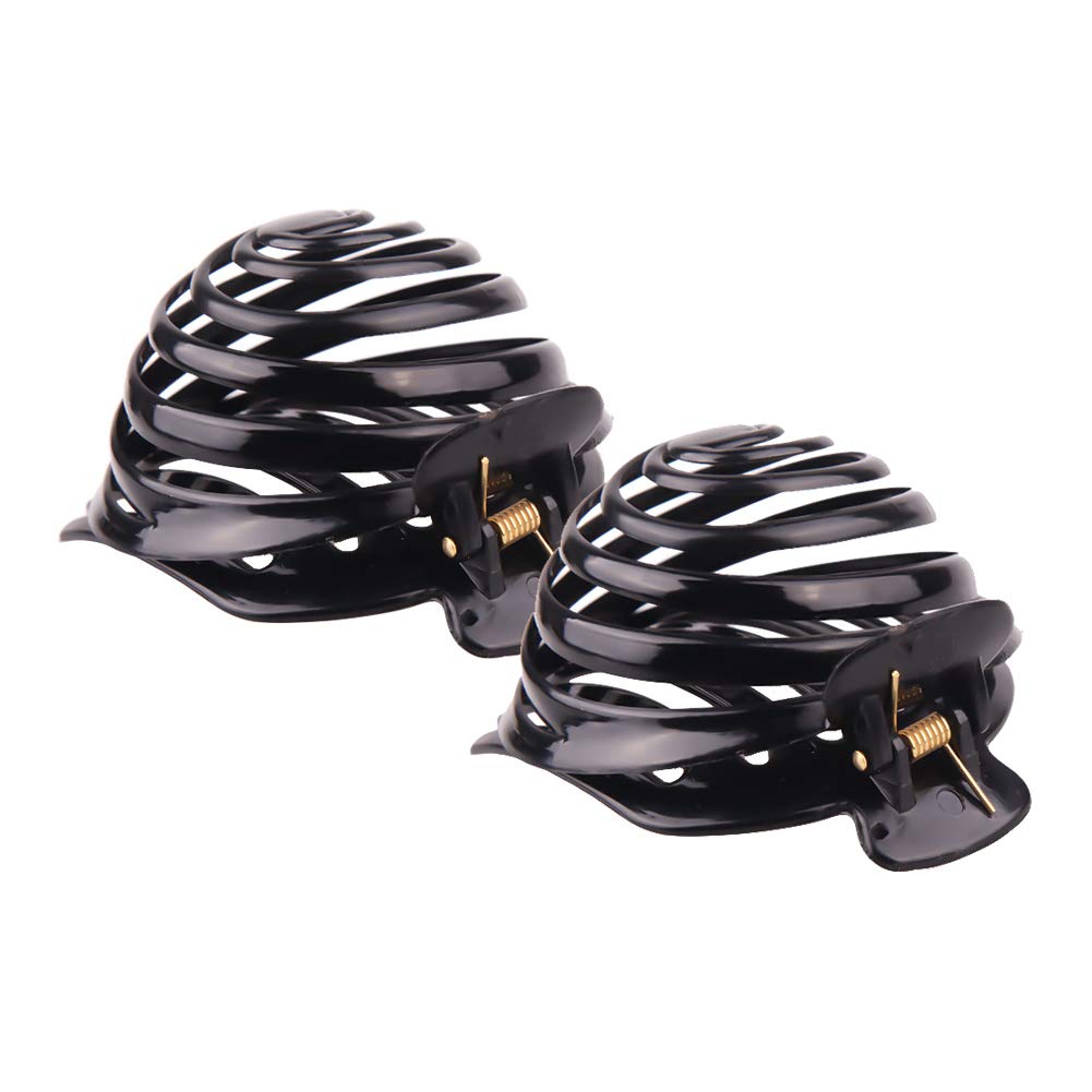 2 Pack Black Plastic Spiral Bun Makers - No Slip Hair Claw Clips for Women, Stylish Mushroom Head Hair Holders (Perfect for Updos, Ponytails & Everyday Hairstyles)