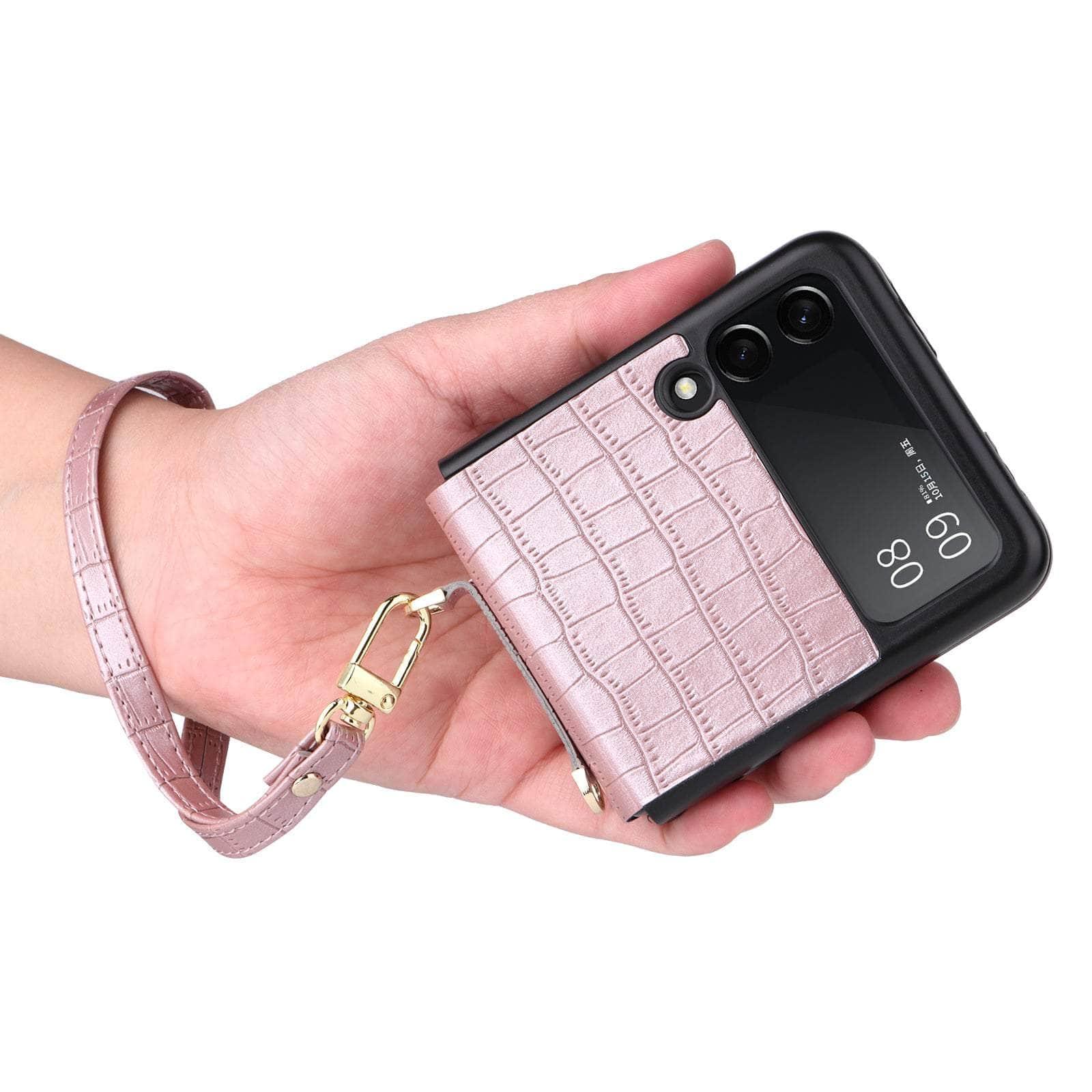 Samsung Galaxy Z Flip 4 Leather Hand Strap Phone Case - Protective Cover with Secure Grip for Everyday Use & Travel