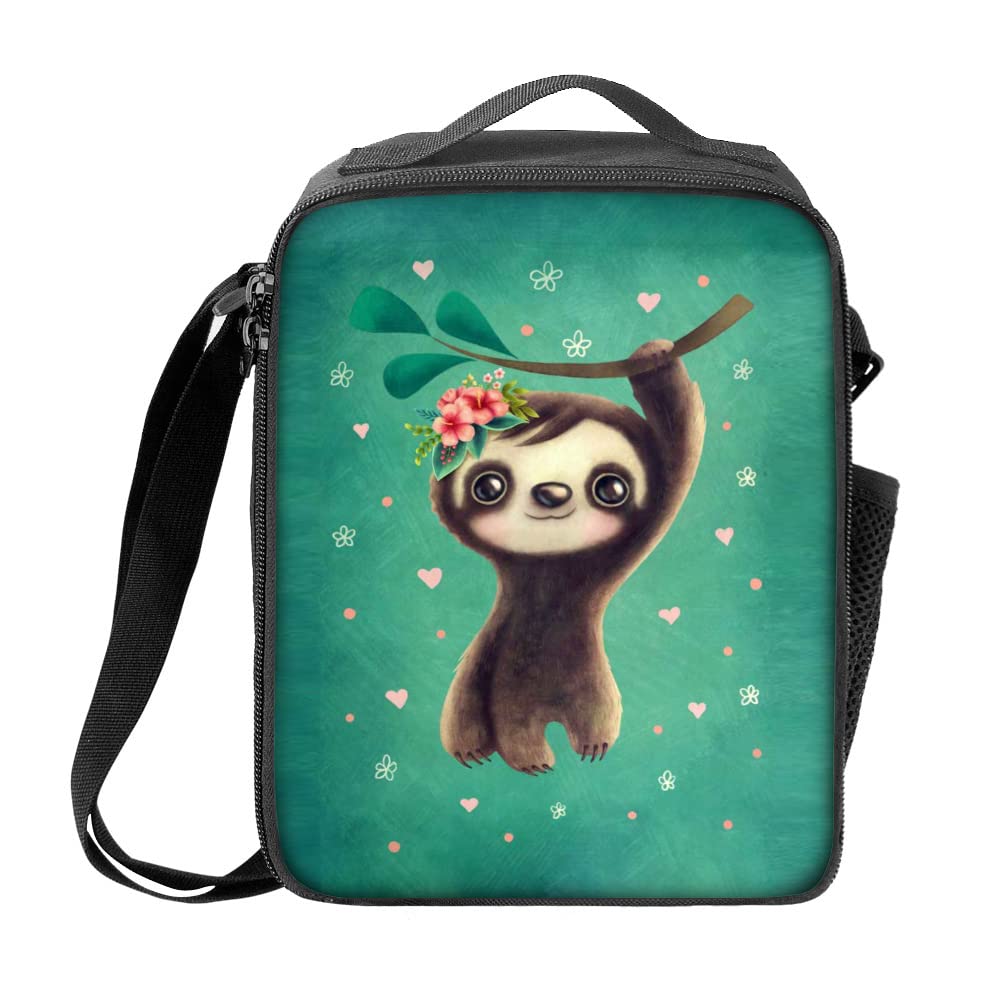 Cute Sloth Lunch Bag for Women & Girls - Insulated Lunch Box with Handle & Adjustable Shoulder Strap - Perfect for School, Work, Picnics & Outdoor Activities