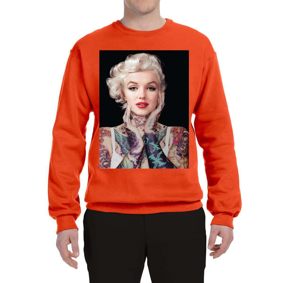 Wild Bobby Marilyn Monroe Tattoo Design Black Pop Culture Unisex Crewneck Graphic Sweatshirt | Vintage Style Streetwear for Men & Women | Perfect for Concerts, Parties & Casual Outfits